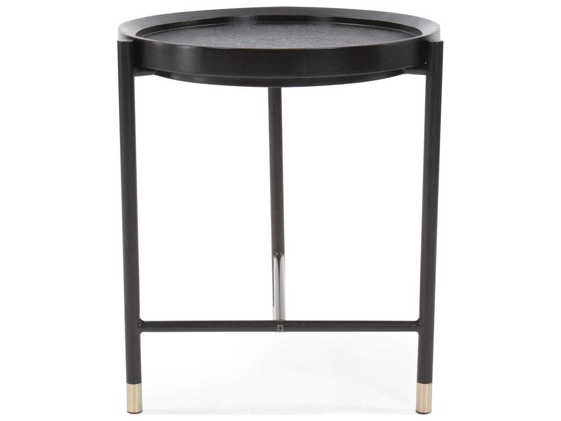 Howard Elliott Soho Round Wood Dark Ash Brass End Table