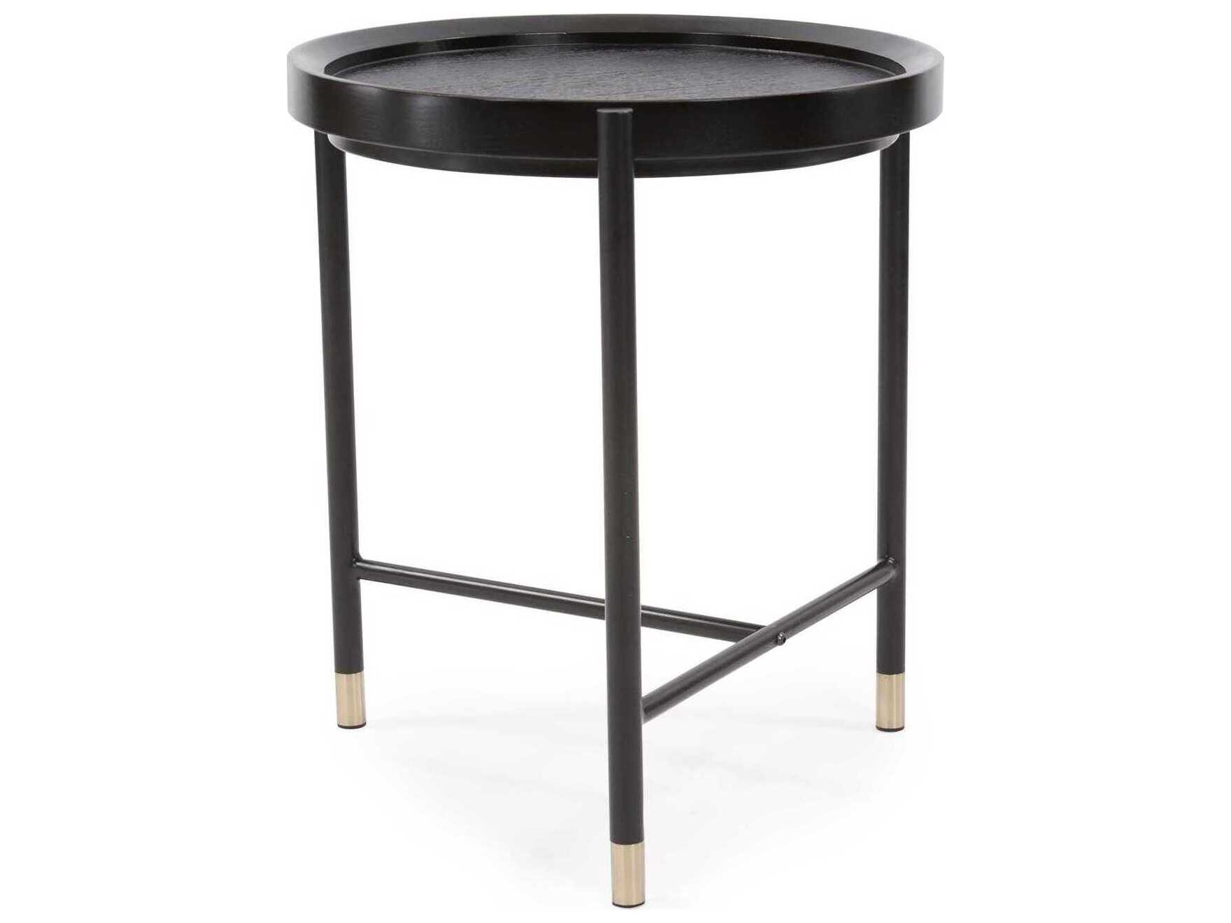 Howard Elliott Soho Round Wood Dark Ash Brass End Table