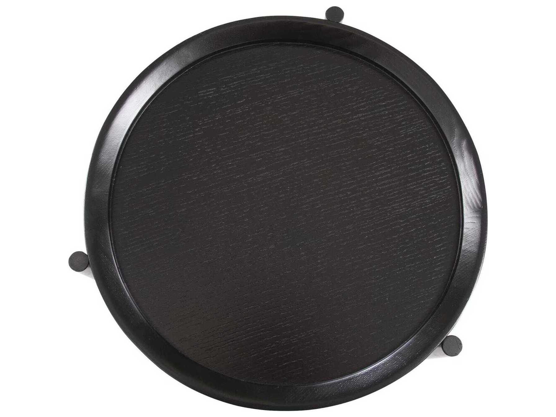 Howard Elliott Soho Round Wood Dark Ash Brass End Table