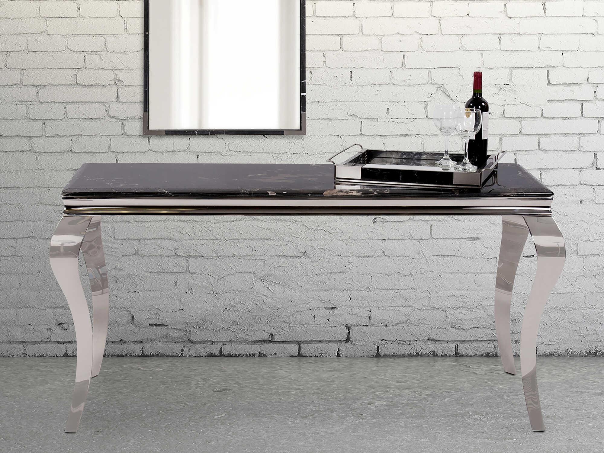 Howard Elliott Lexiss Rectangular Marble Black Silver Console Table