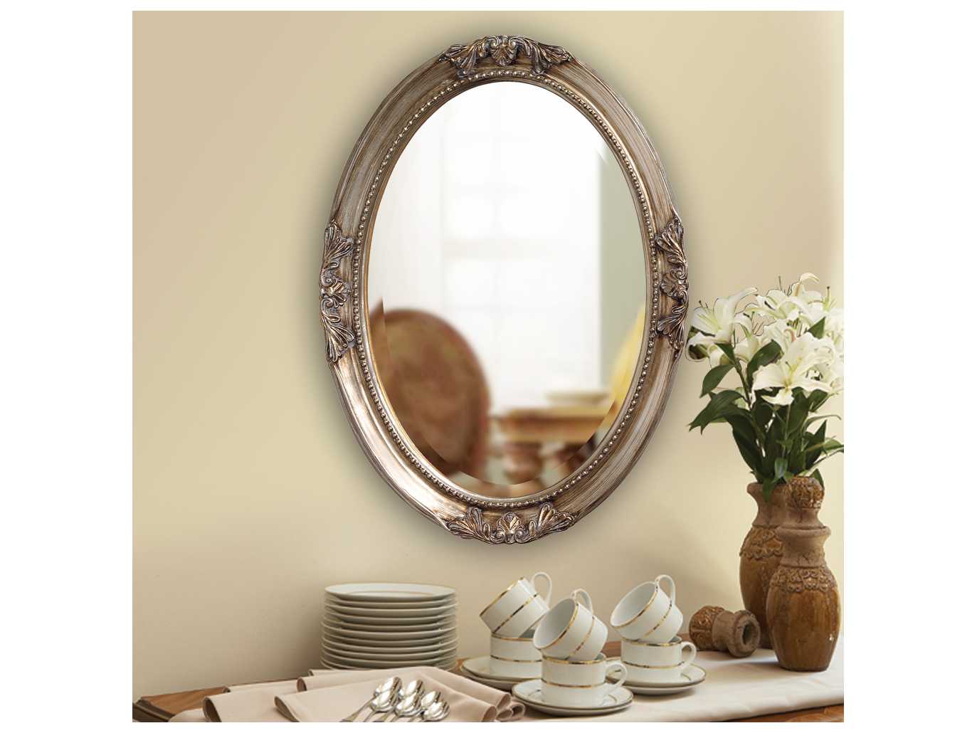 Howard Elliott Queen Ann Antique Silver Leaf Wall Mirror