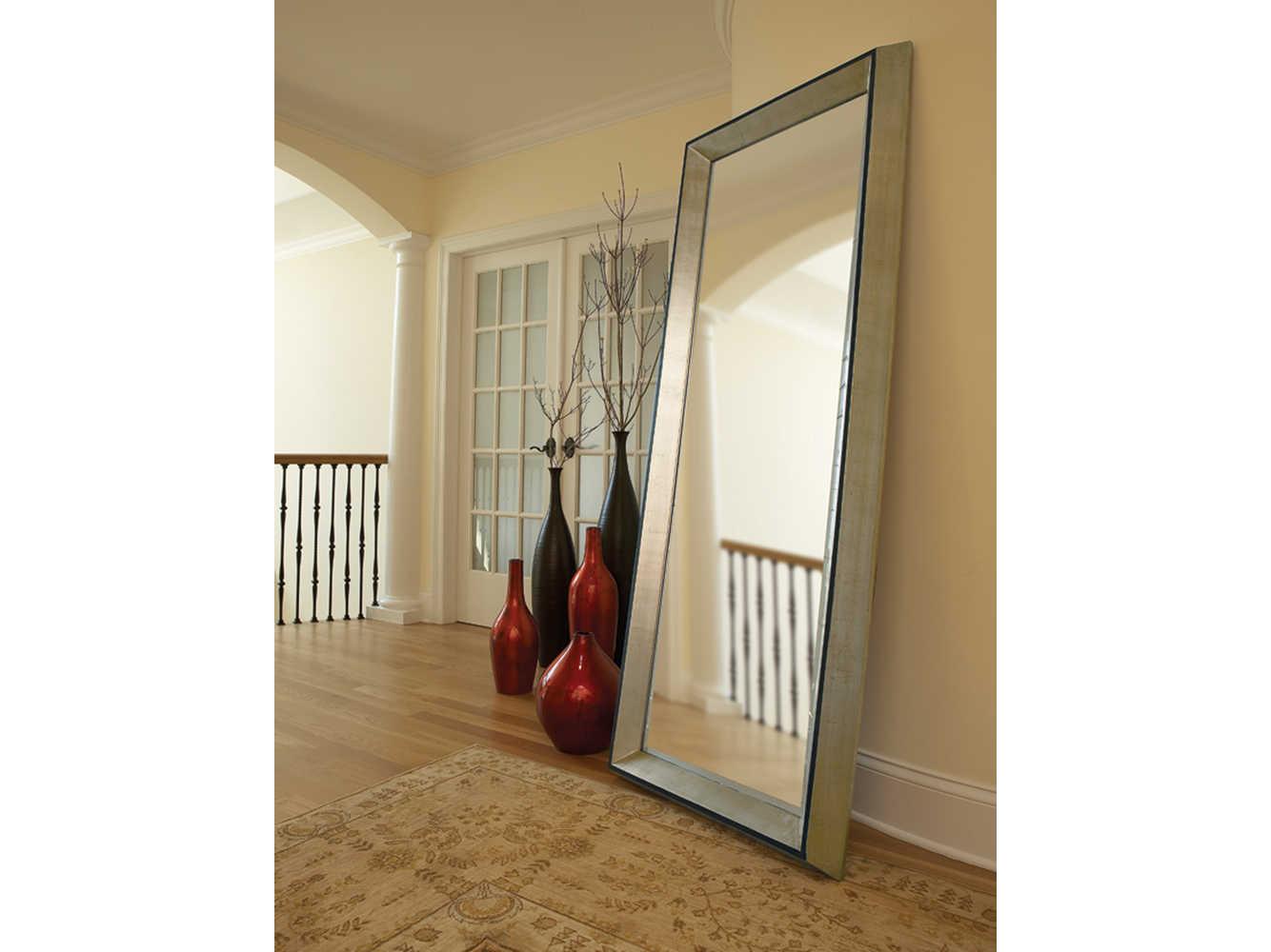 Howard Elliott Detroit Silver Leaf Rectangular Floor Mirror