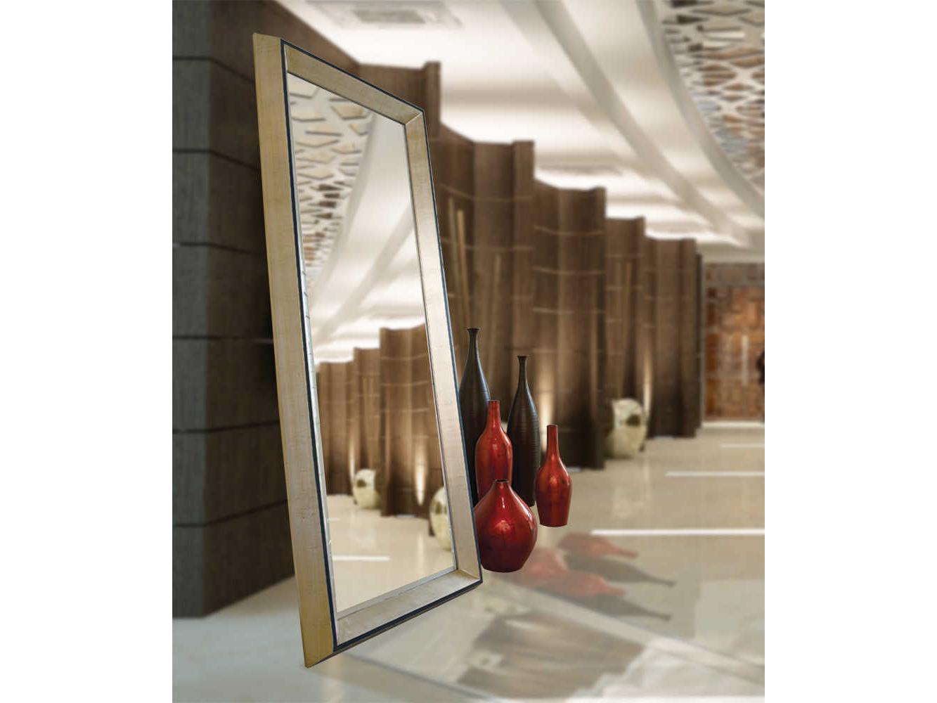 Howard Elliott Detroit Silver Leaf Rectangular Floor Mirror