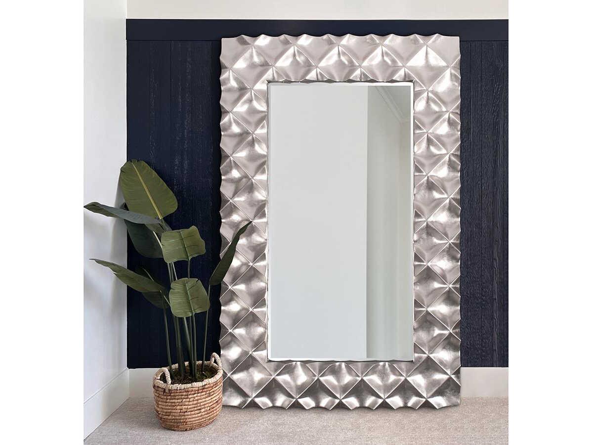 Howard Elliott Krystal Silver Leaf Rectangular Wall Mirror