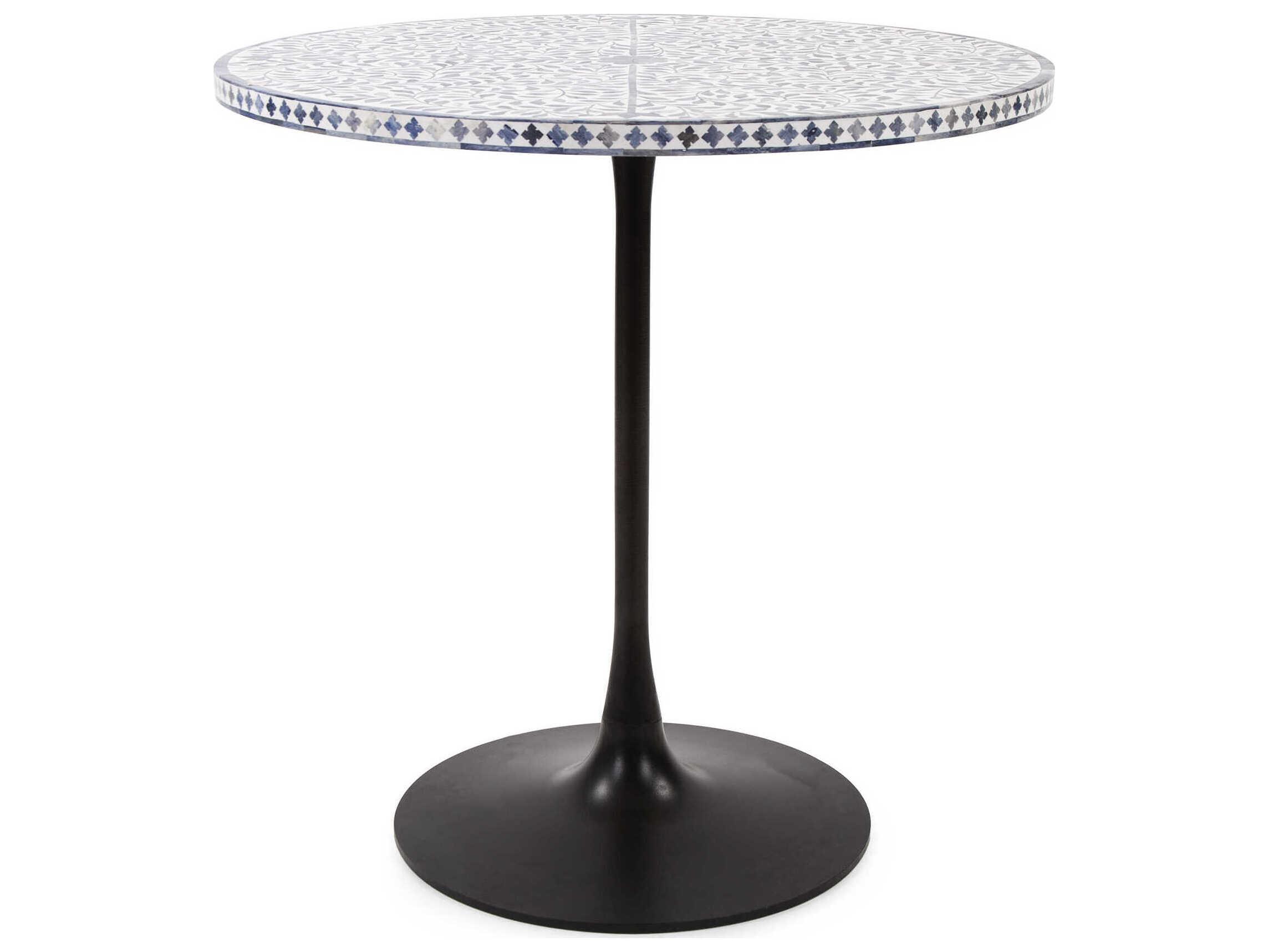 Howard Elliott Flora Round White Blue Black Dining Table