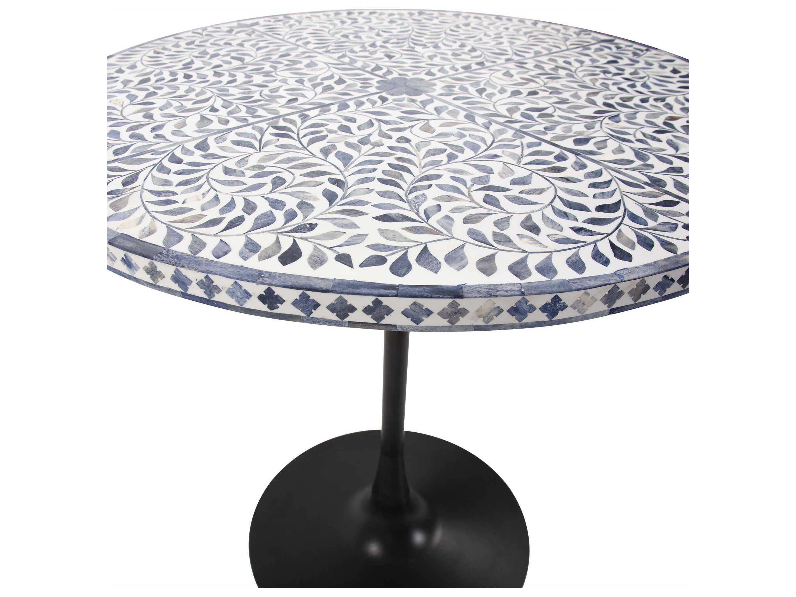 Howard Elliott Flora Round White Blue Black Dining Table