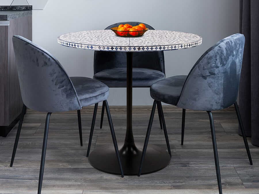 Howard Elliott Flora Round White Blue Black Dining Table