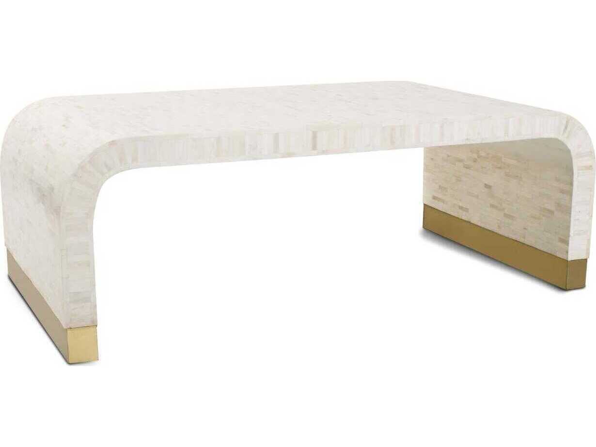 Howard Elliott Michelina Rectangular Marble Textured White Coffee Table