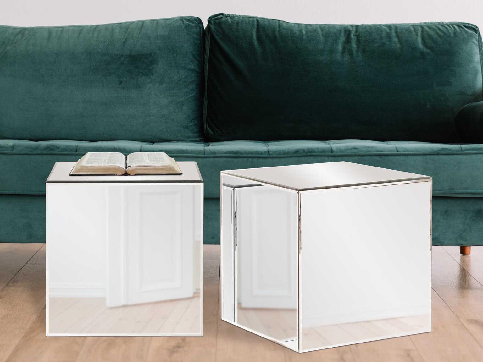 Howard Elliott Mirrored Square Glass Silver End Table