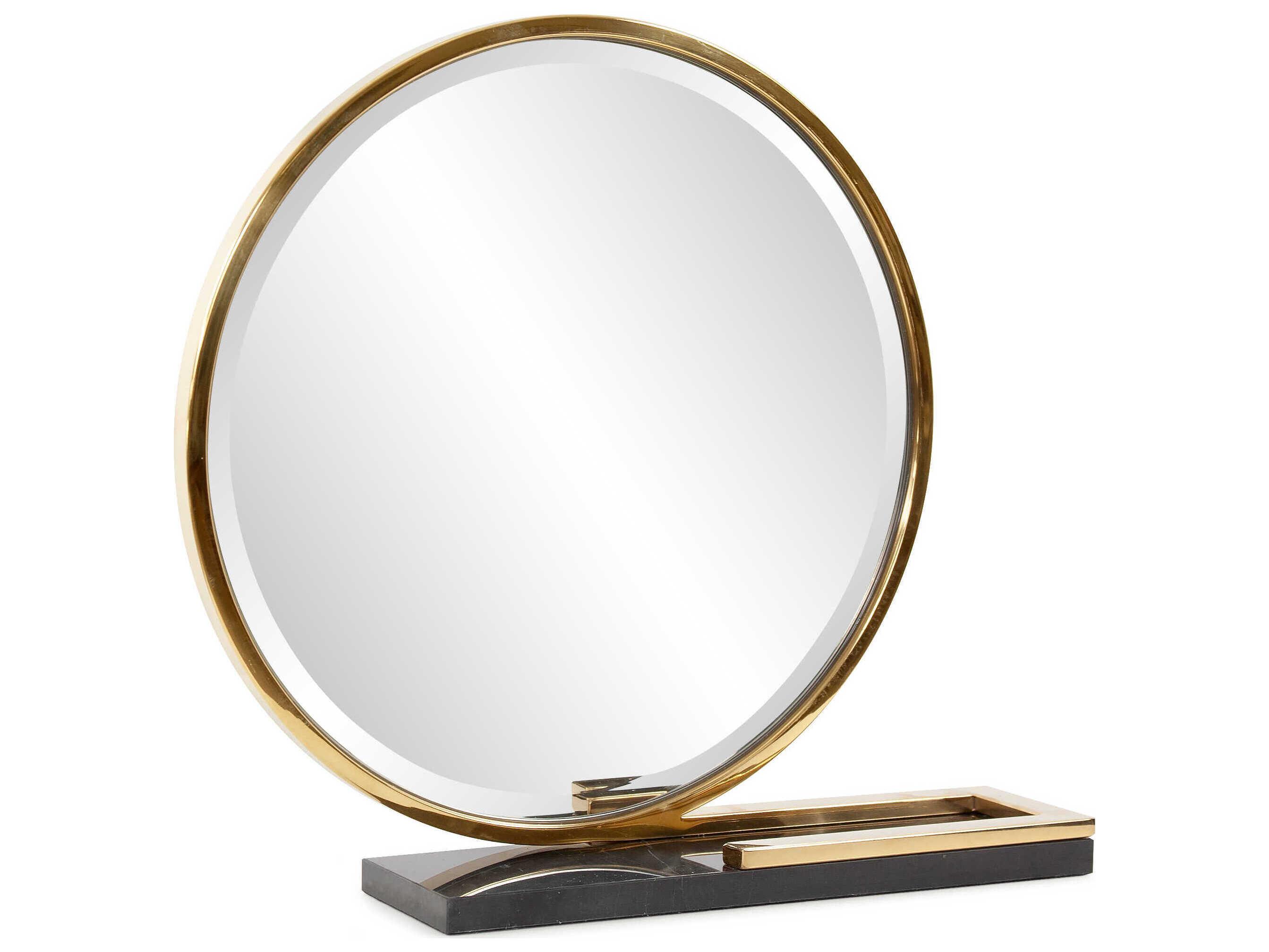 Howard Elliott Gatsby Black Gold Round Table Top Mirror
