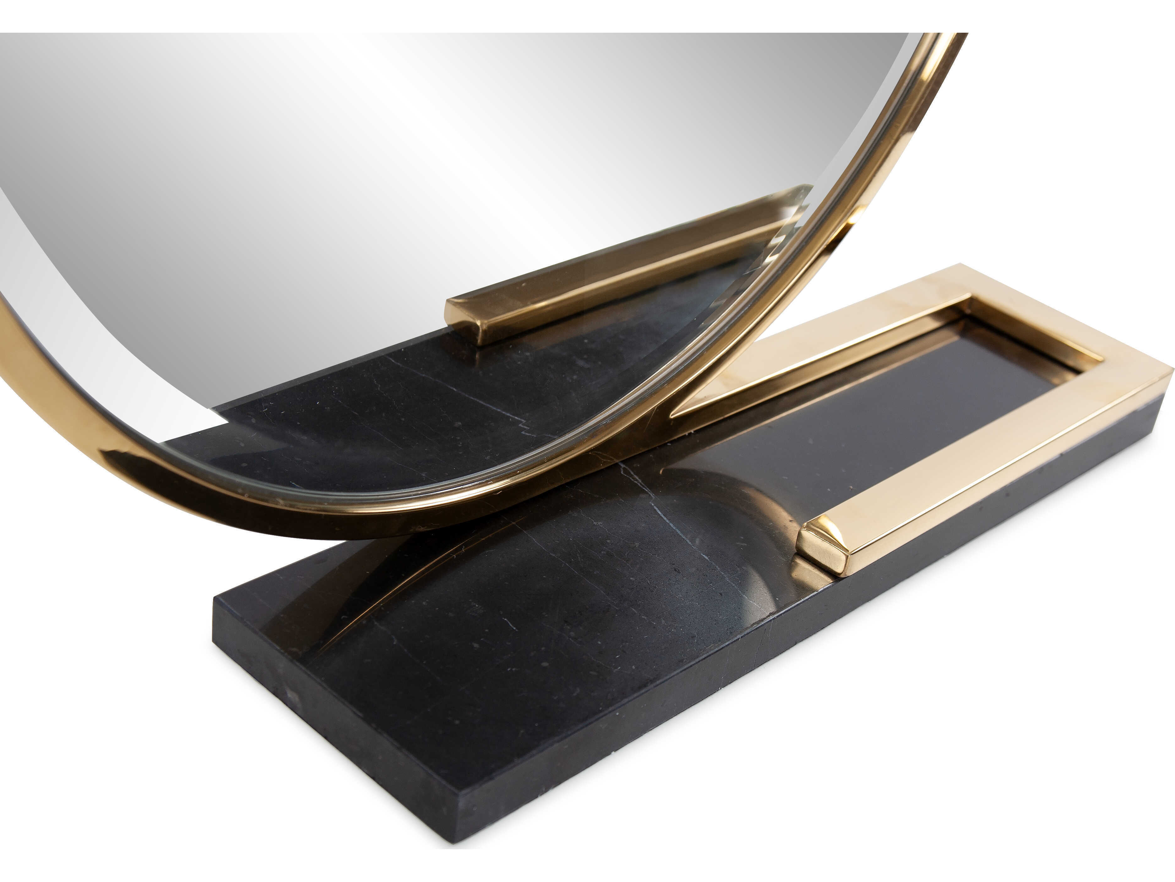 Howard Elliott Gatsby Black Gold Round Table Top Mirror