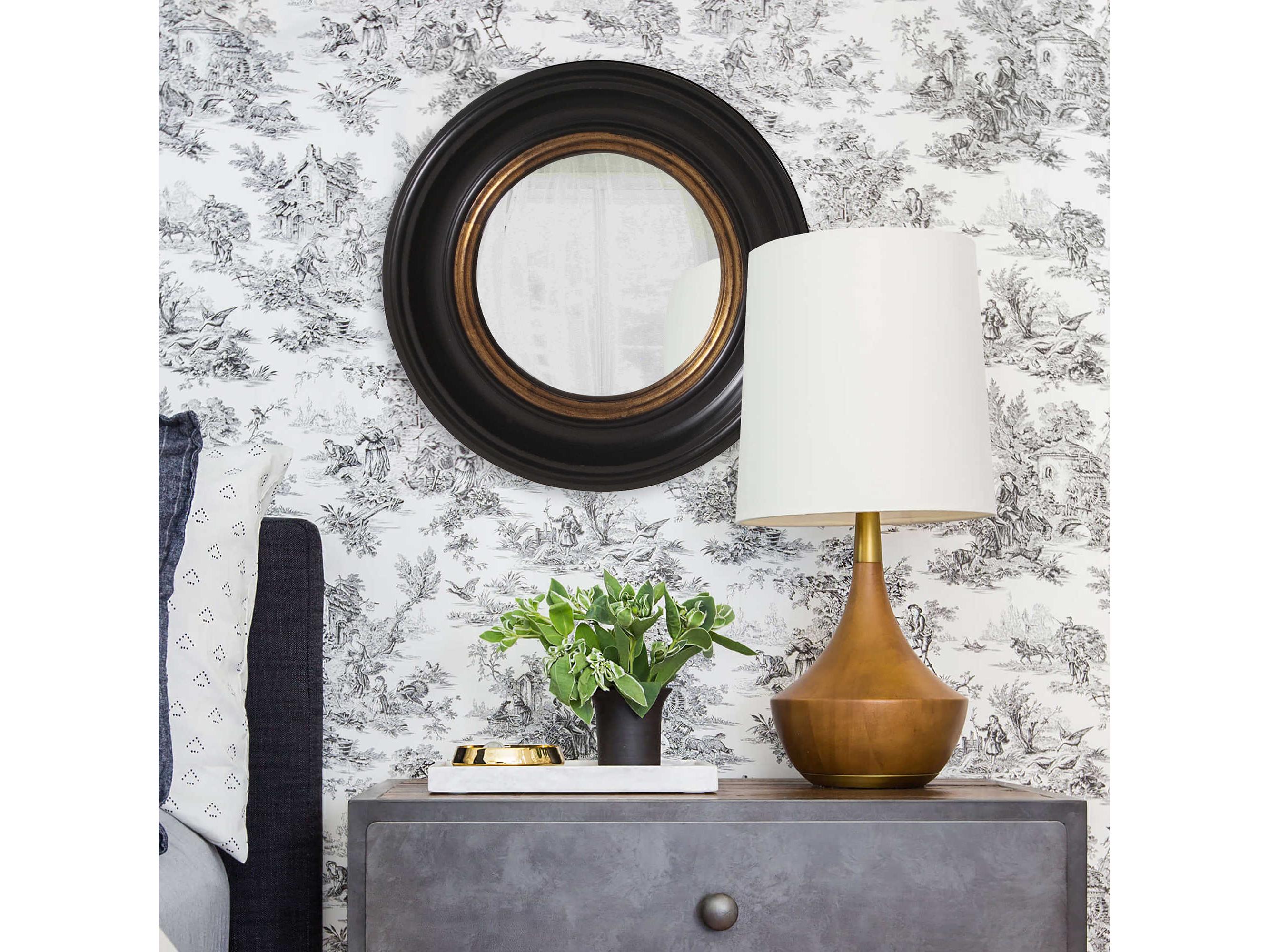 Howard Elliott Albert Black Lacquer Round Wall Mirror