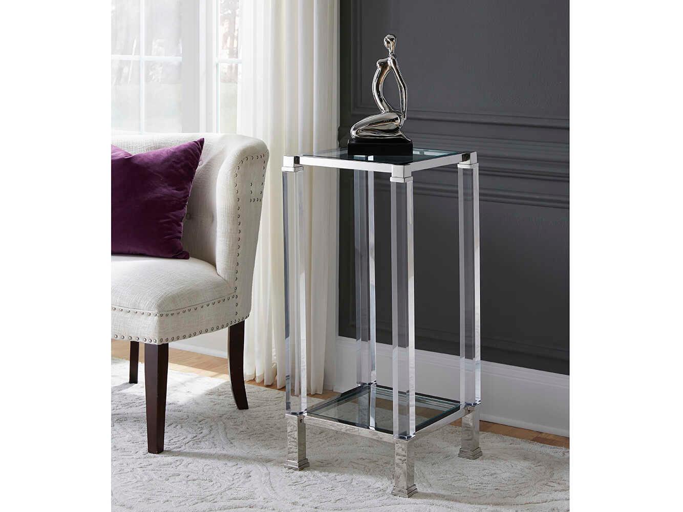 Howard Elliott Clare Square Glass Silver End Table