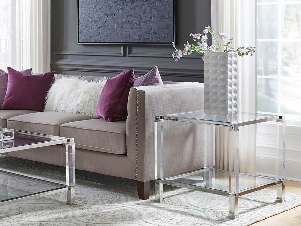 Howard Elliott Clare Square Glass Silver End Table