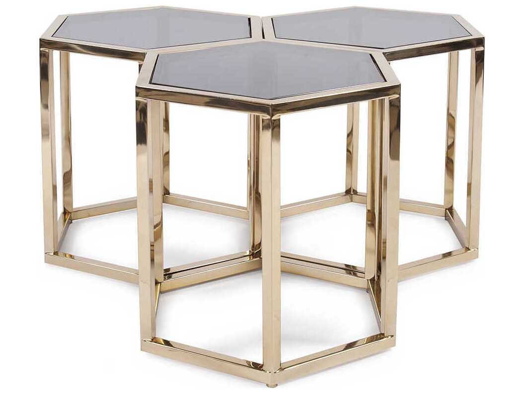 Howard Elliott Hexagon Glass Black Gold Coffee Table