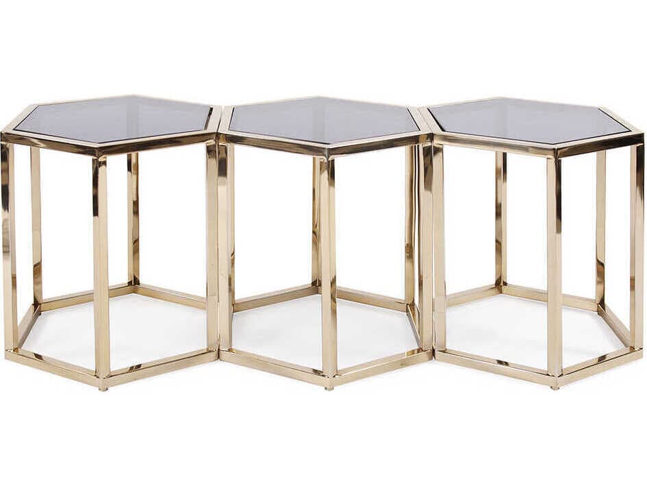 Howard Elliott Hexagon Glass Black Gold Coffee Table