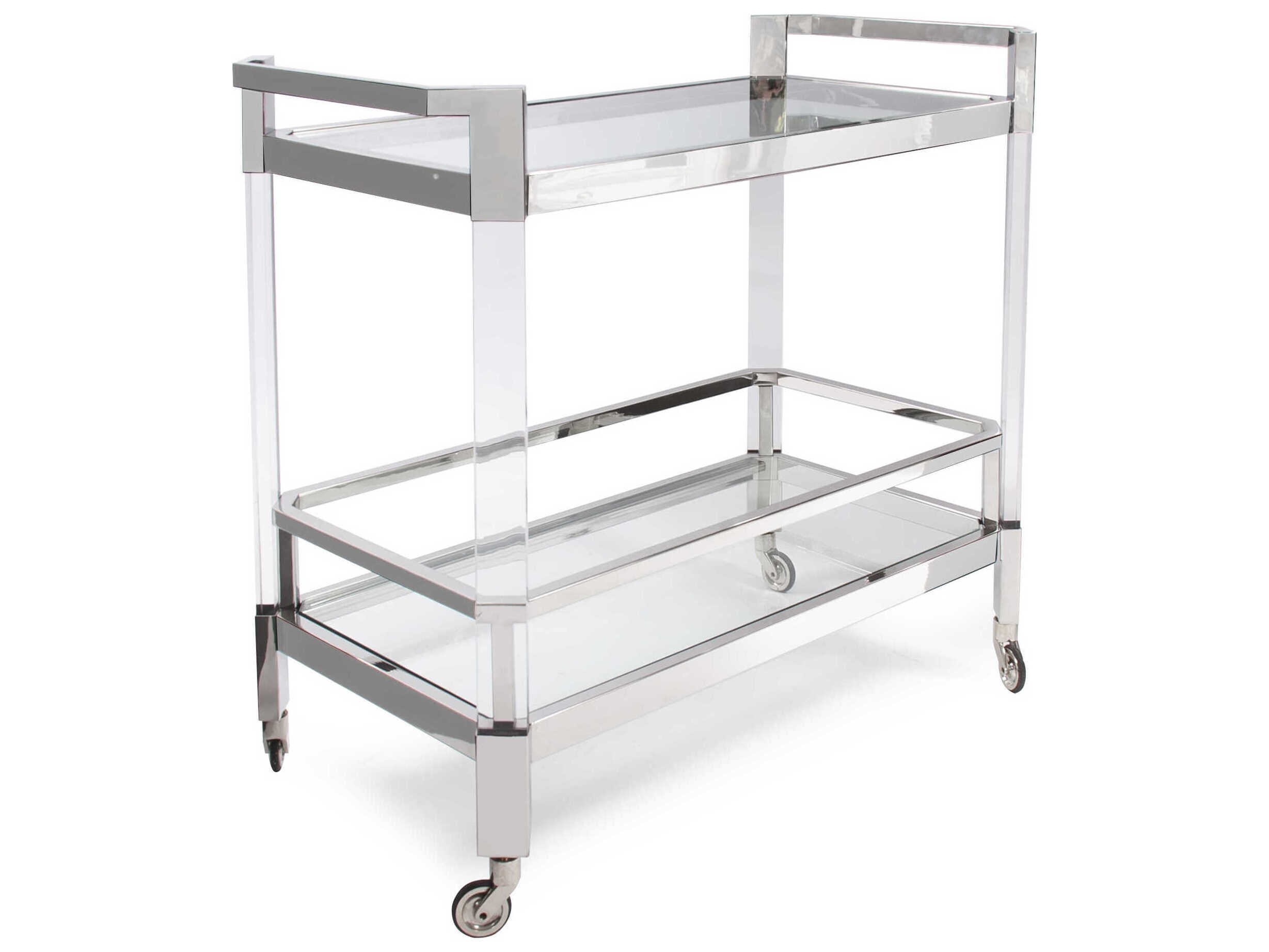Howard Elliott Stainless Steel and Acrylic Bar Cart Glass Silver Bar Cart