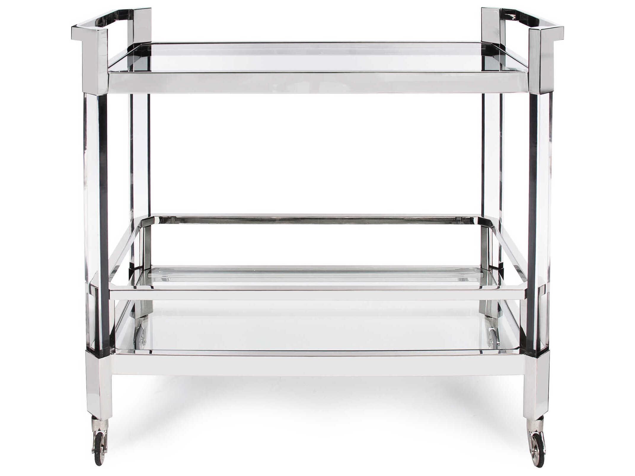 Howard Elliott Stainless Steel and Acrylic Bar Cart Glass Silver Bar Cart