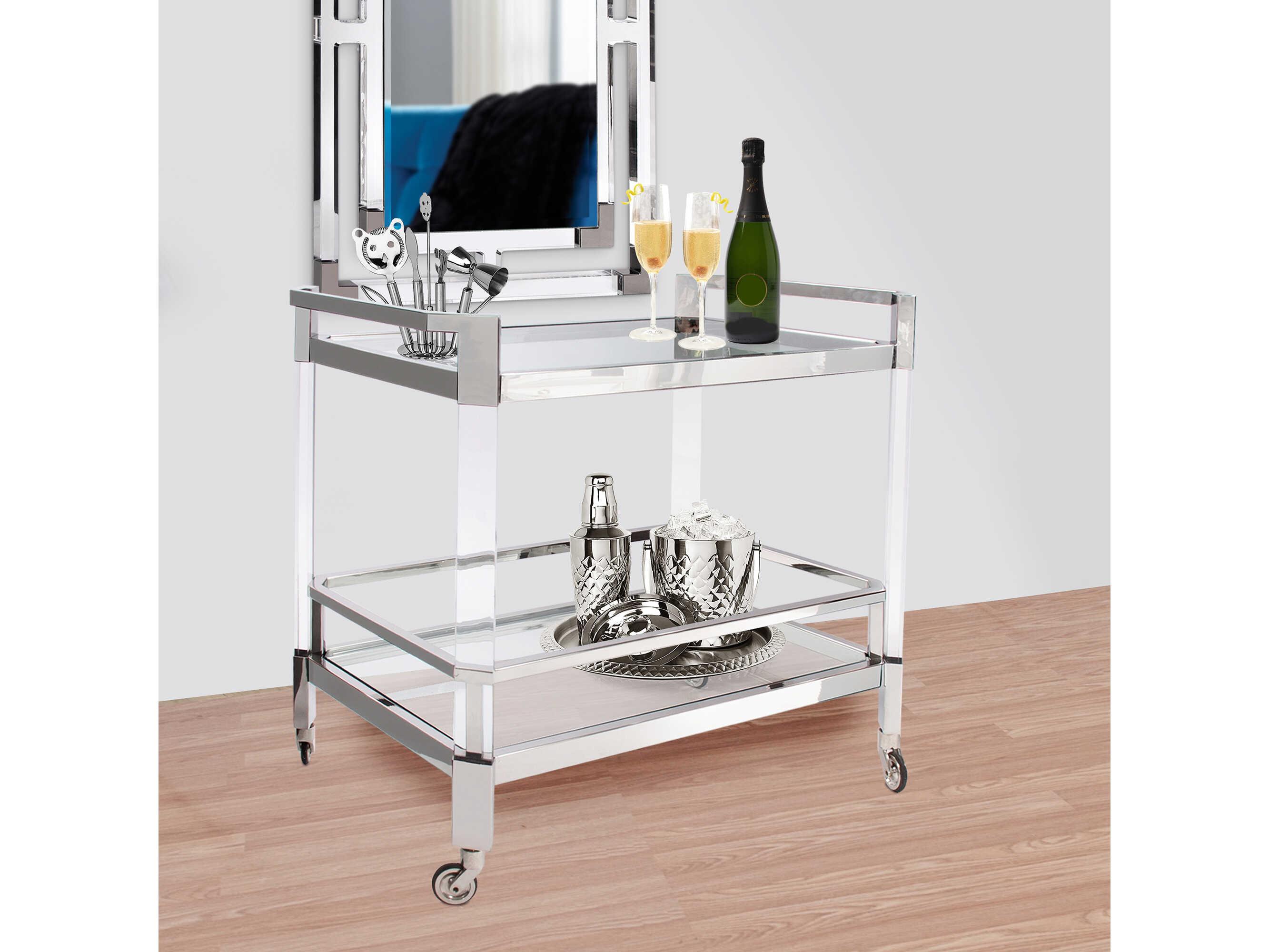 Howard Elliott Stainless Steel and Acrylic Bar Cart Glass Silver Bar Cart