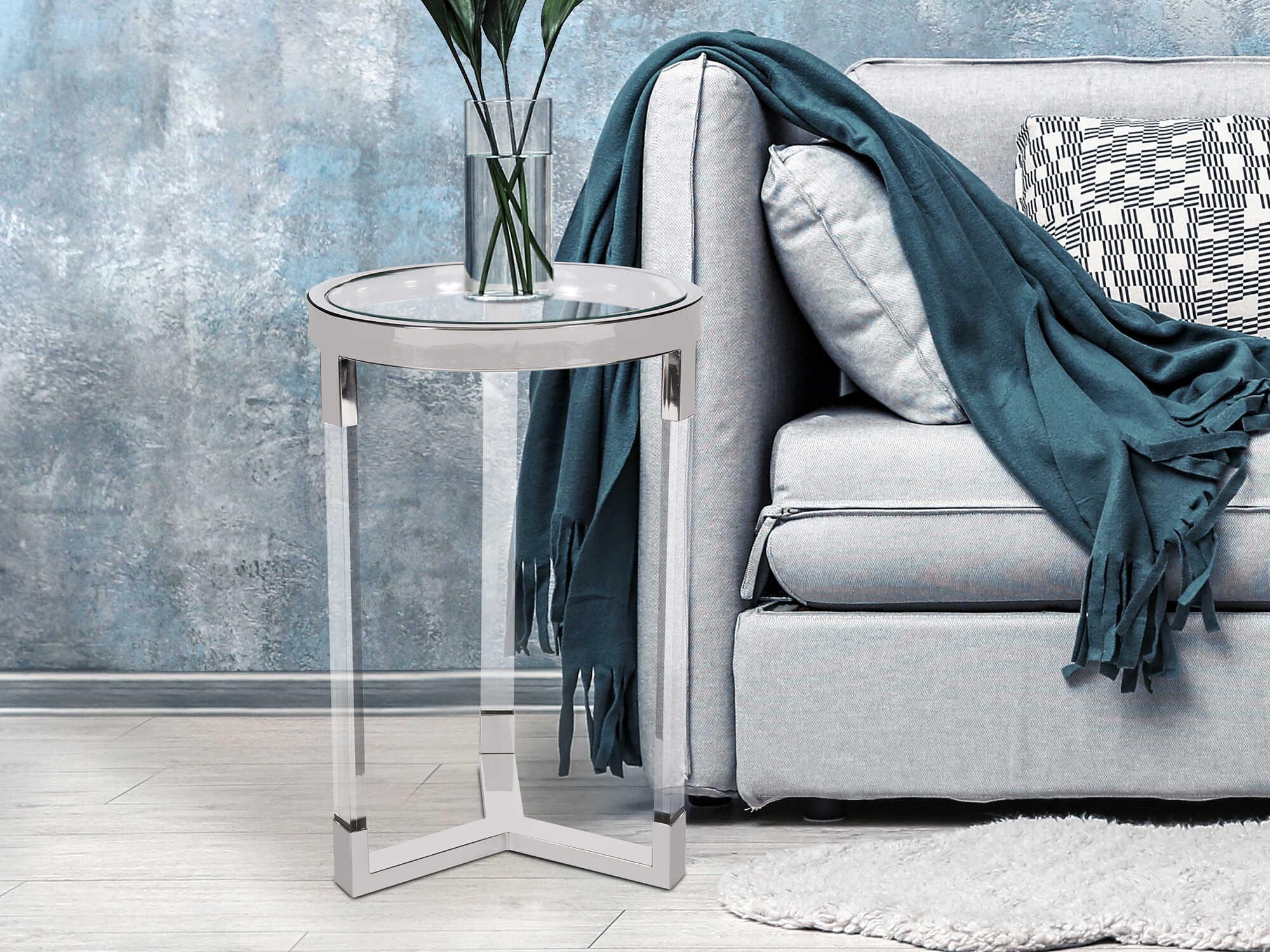 Howard Elliott Round Glass Silver End Table