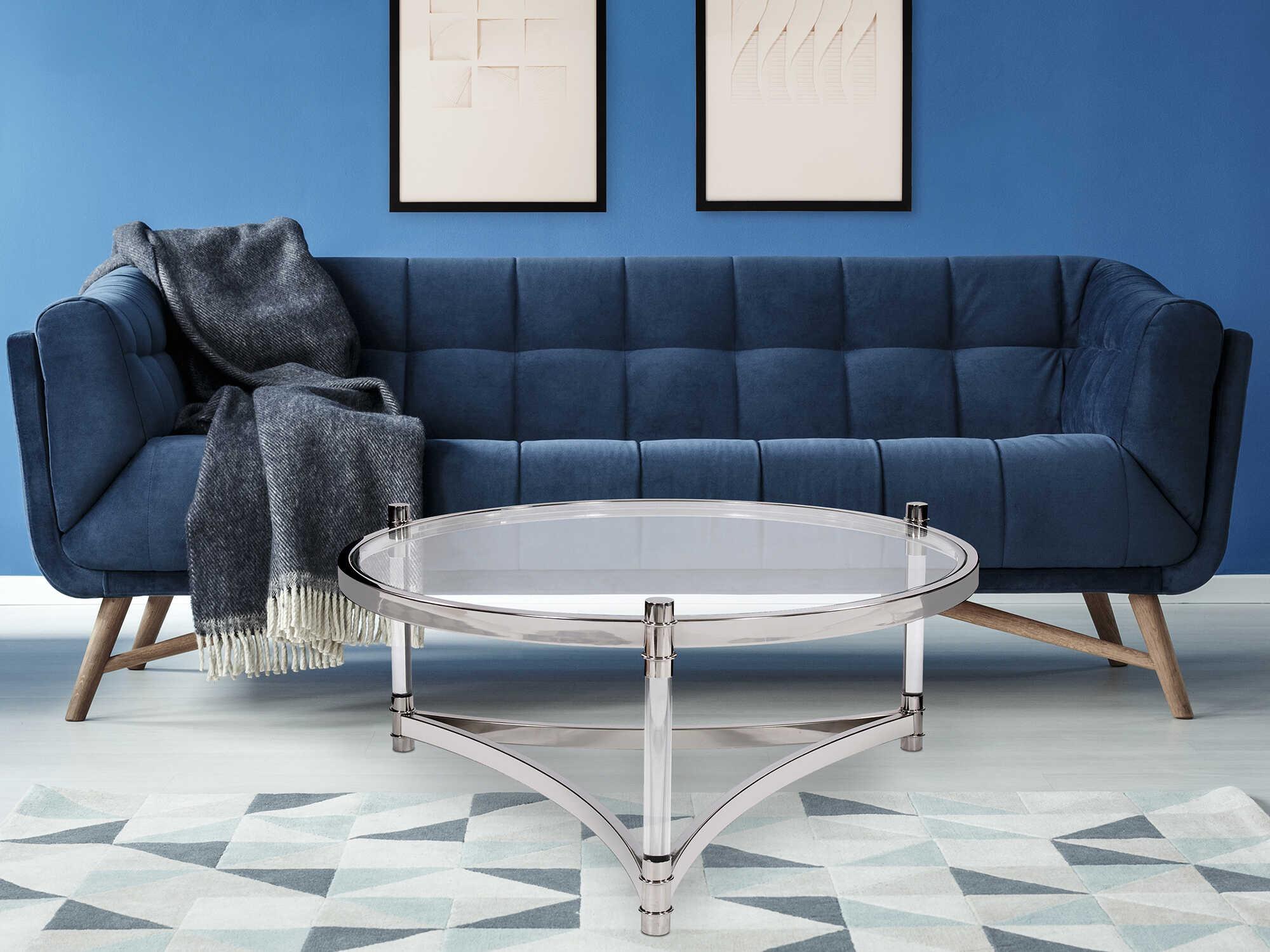 Howard Elliott Round Glass Silver Coffee Table