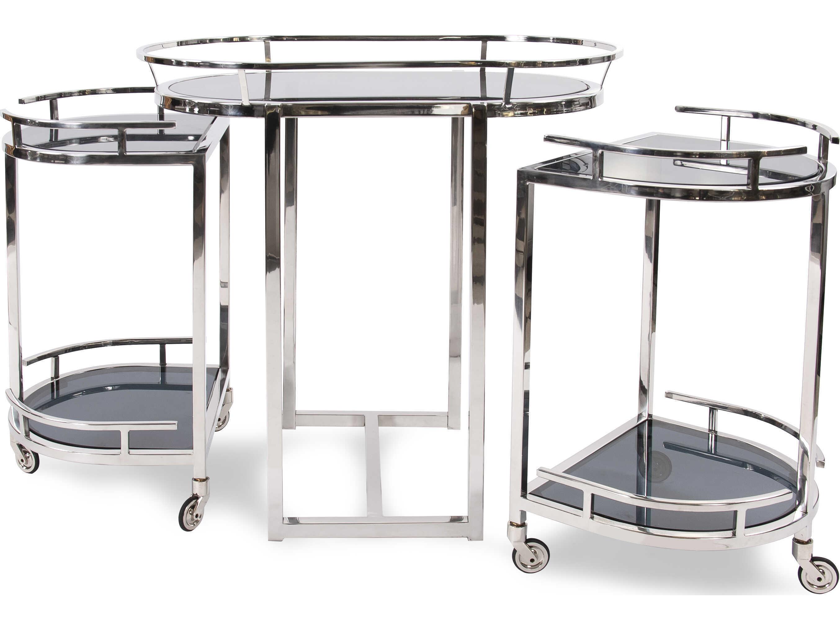 Howard Elliott Nesting Glass Silver Bar Cart
