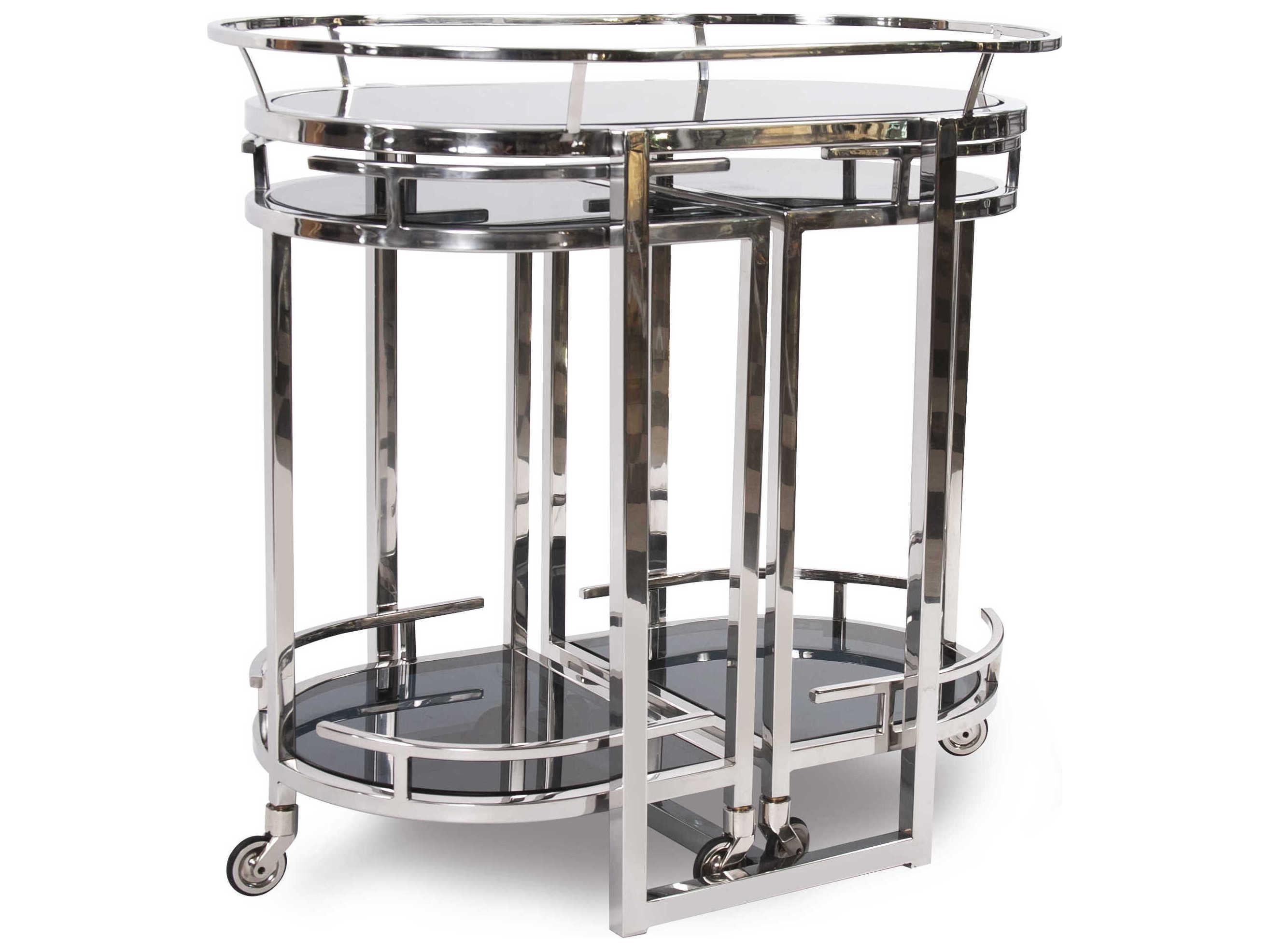 Howard Elliott Nesting Glass Silver Bar Cart