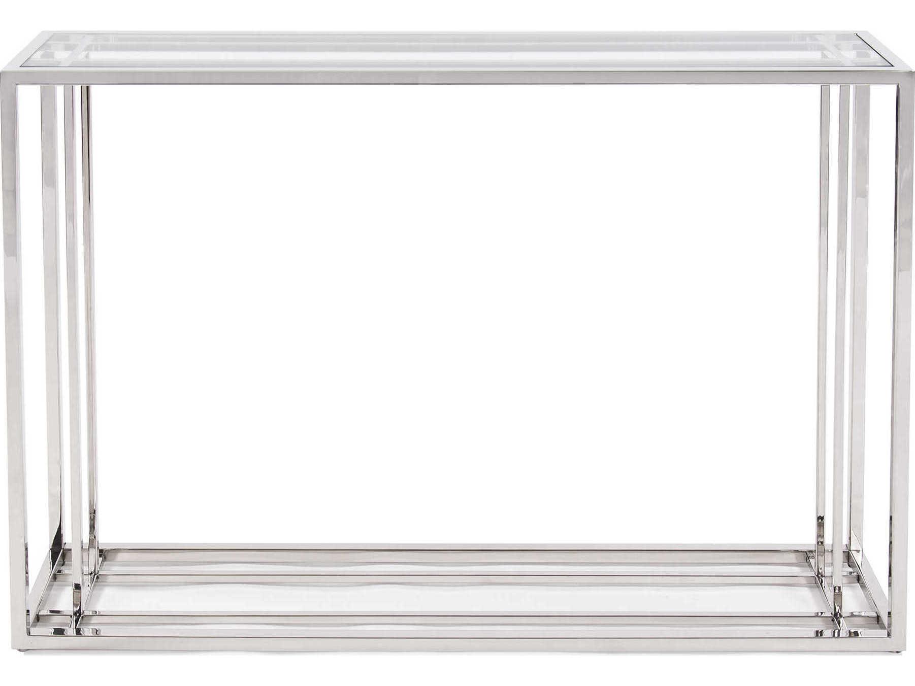 Howard Elliott Rectangular Glass Polished Stainless Steel Console Table