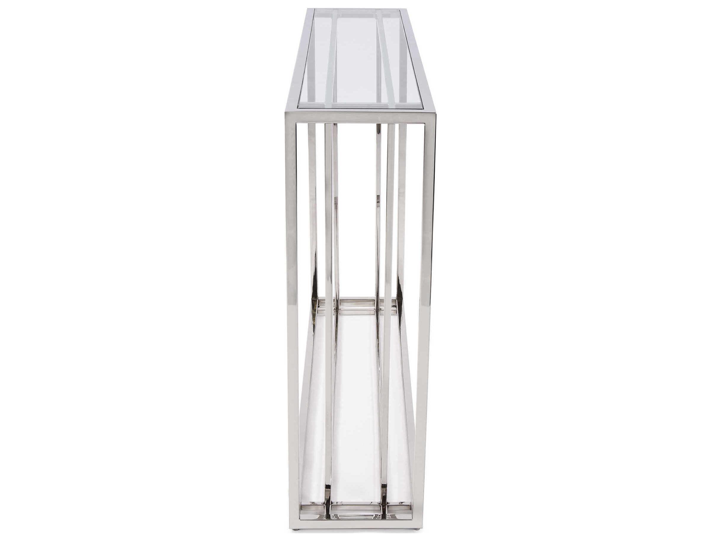 Howard Elliott Rectangular Glass Polished Stainless Steel Console Table
