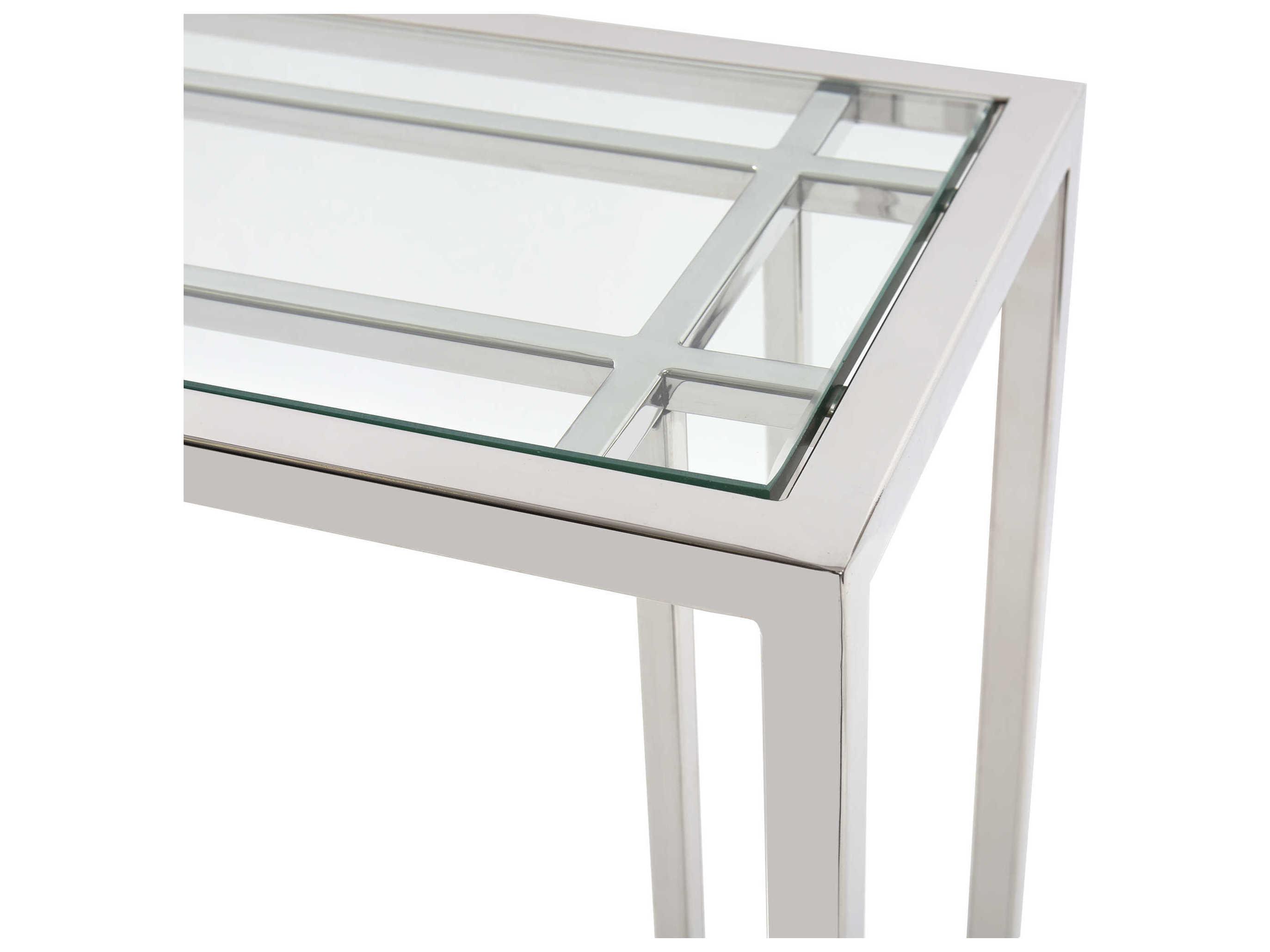 Howard Elliott Rectangular Glass Polished Stainless Steel Console Table