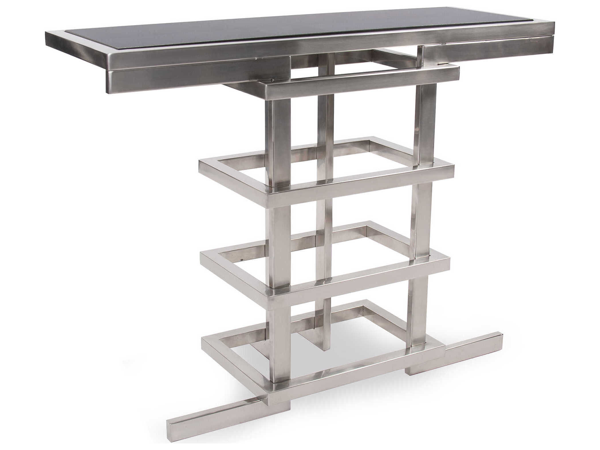 Howard Elliott Metropolis Rectangular Glass Black Silver Console Table
