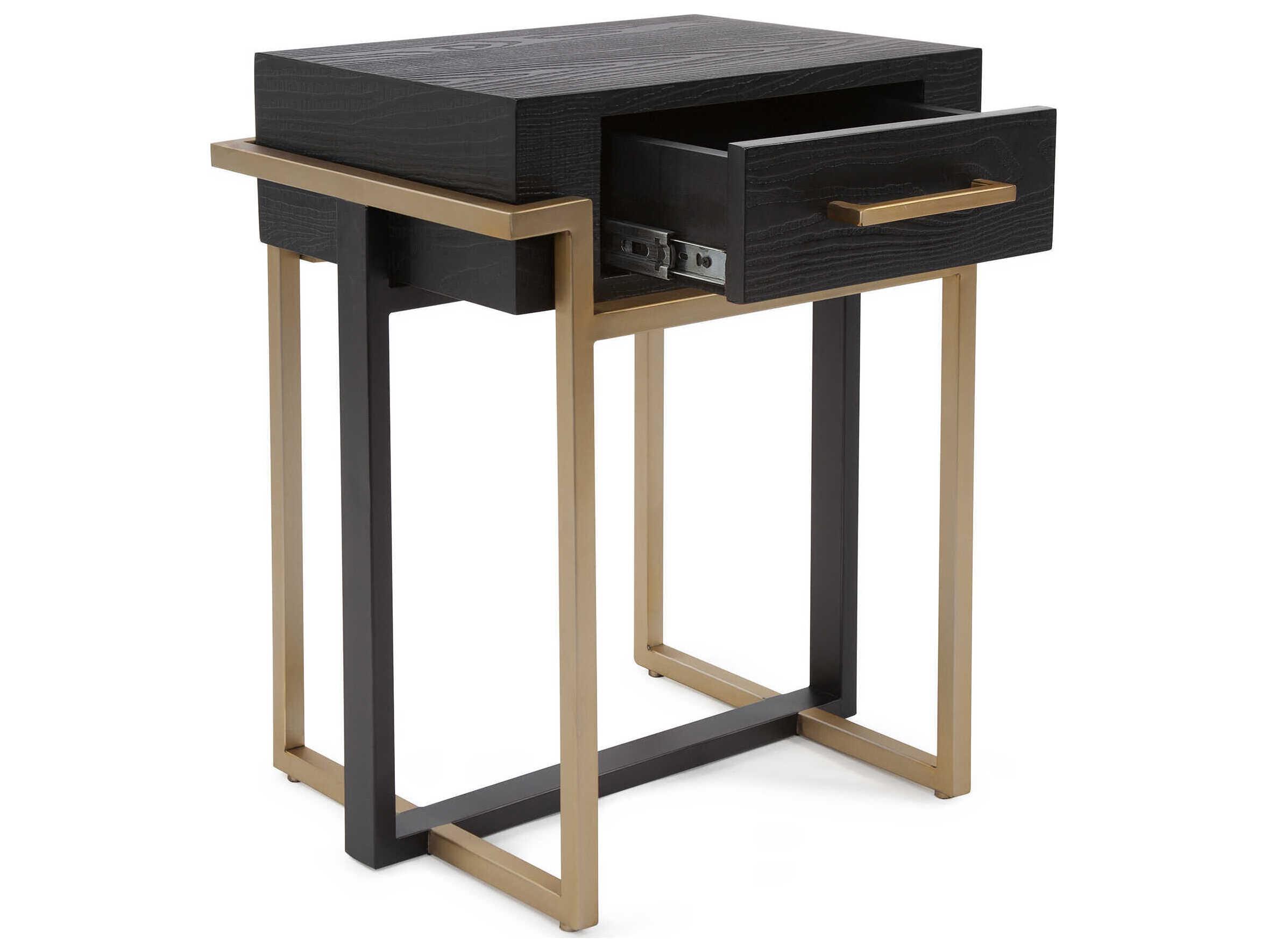Howard Elliott Evora Rectangular Wood Matte Black Gold End Table