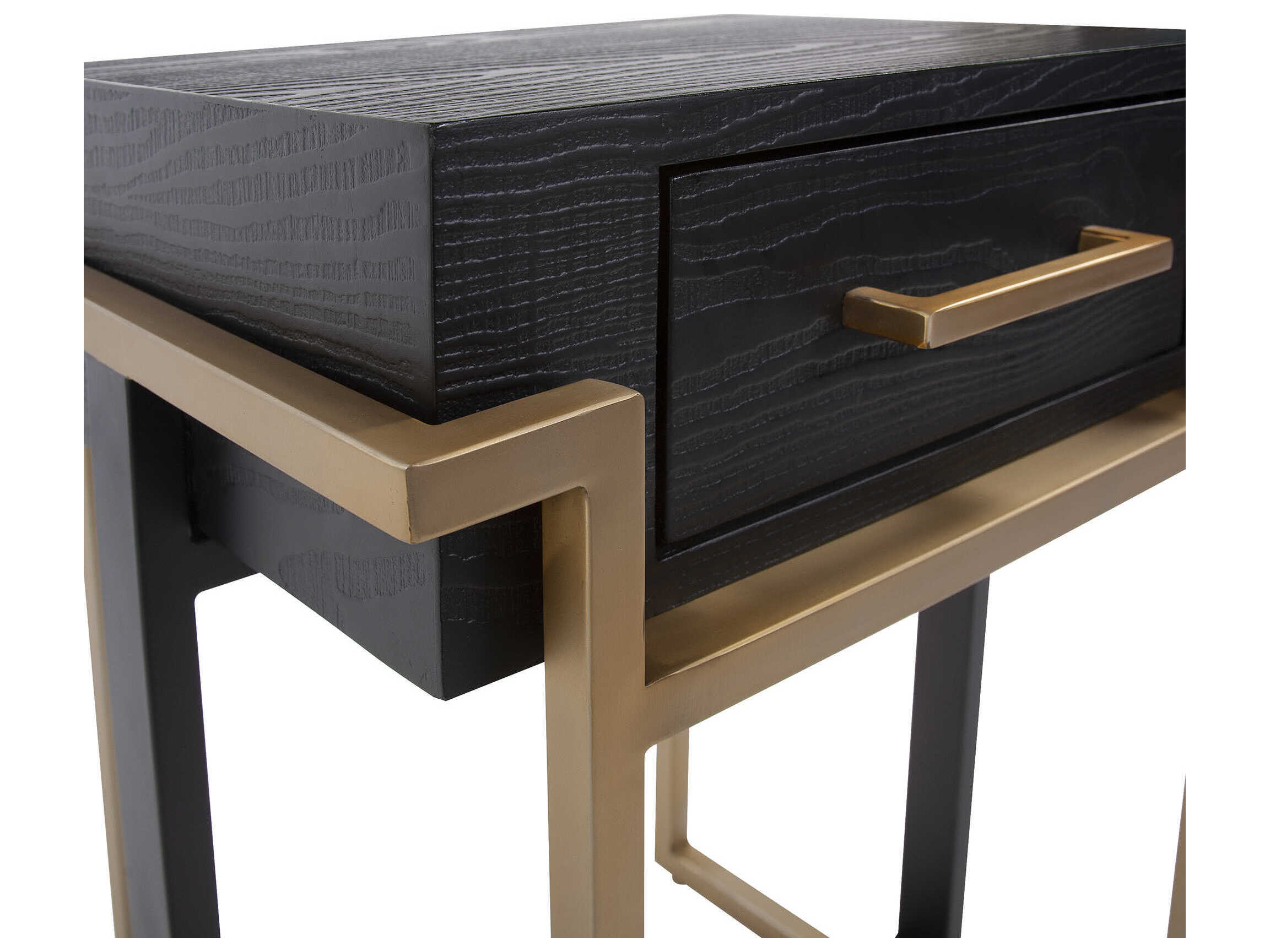 Howard Elliott Evora Rectangular Wood Matte Black Gold End Table