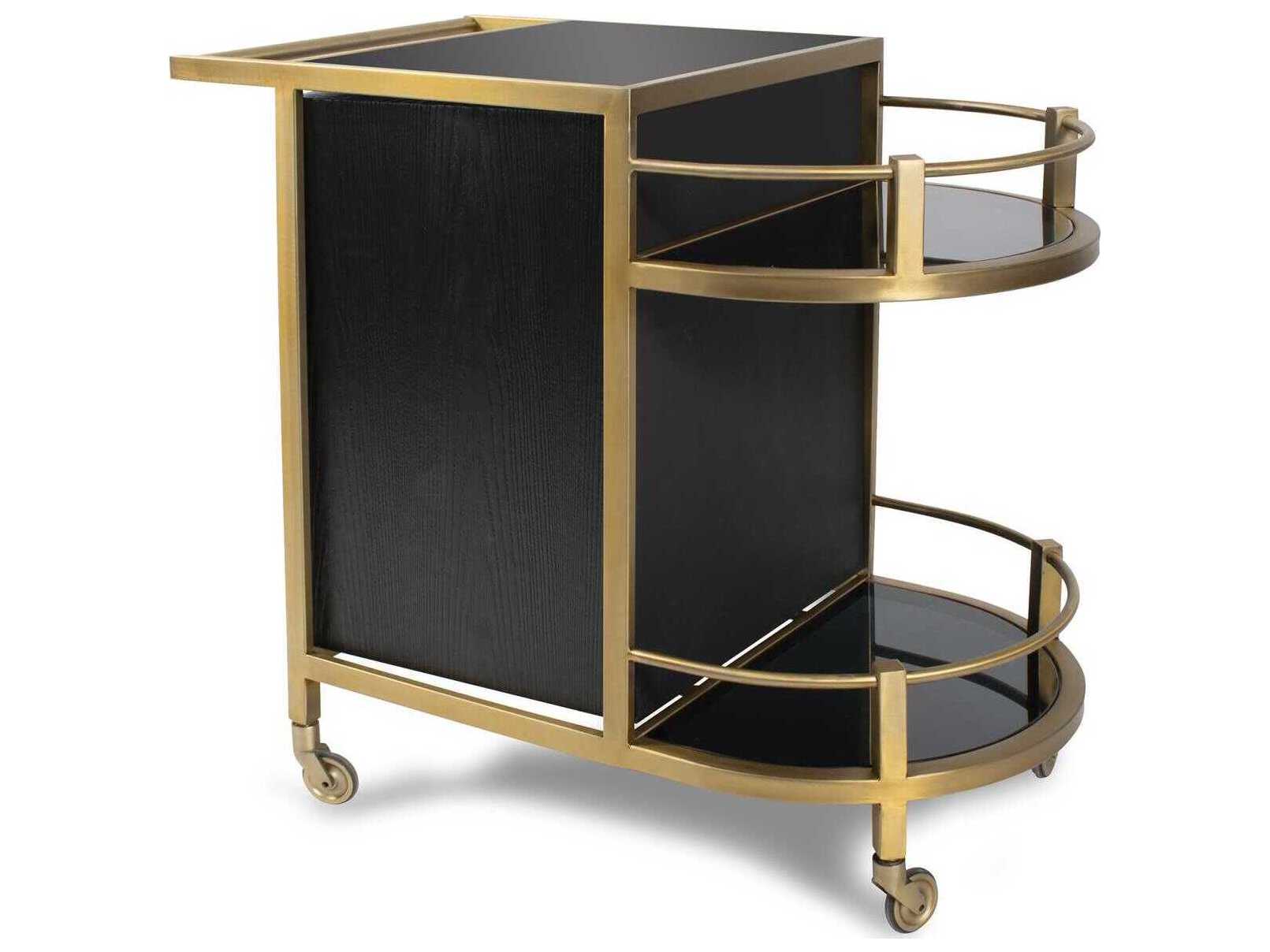 Howard Elliott Maurizio Glass Brushed Black Bar Cart