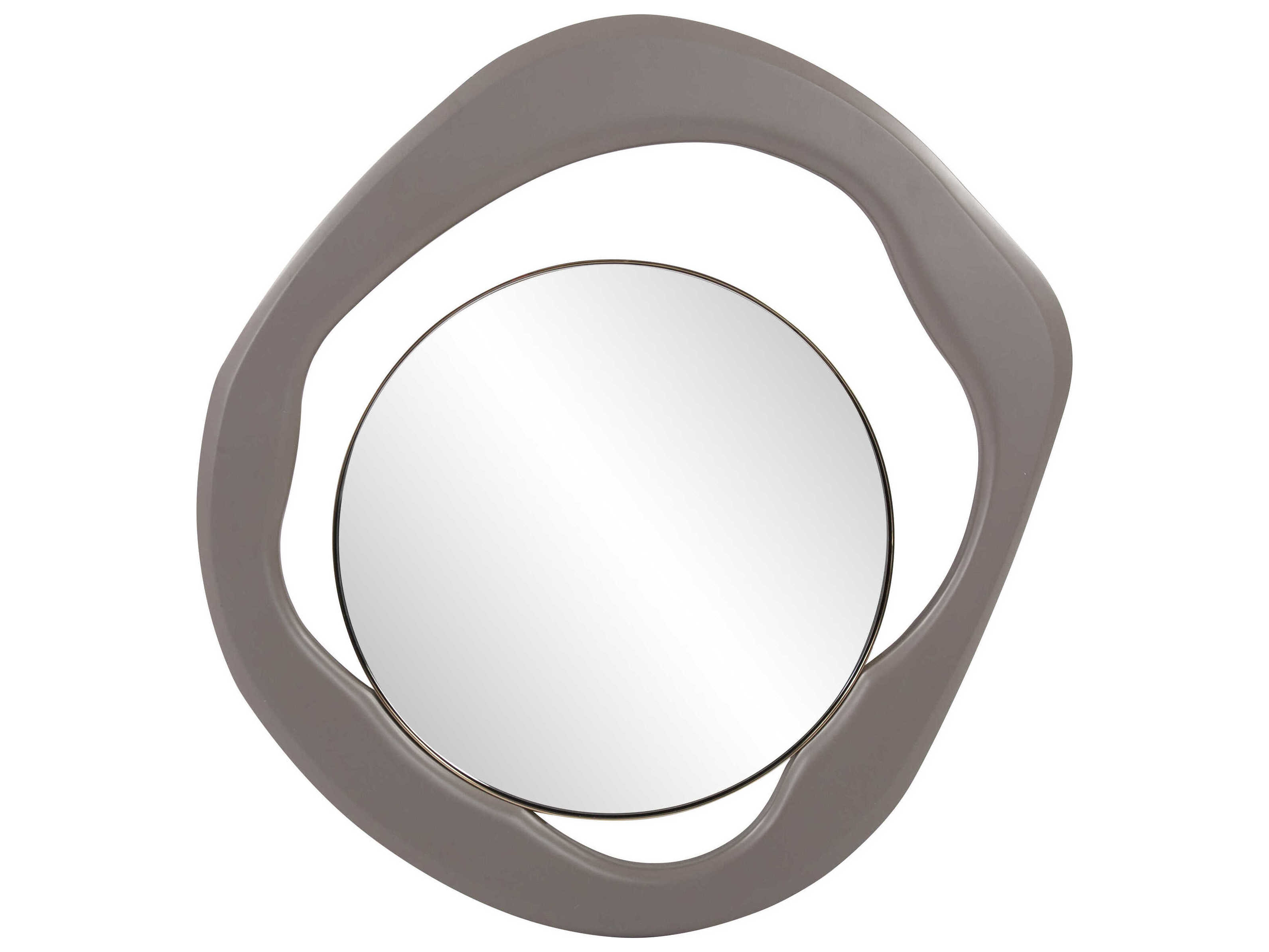 Howard Elliott Abstract Balance Gray Gold Round Wall Mirror