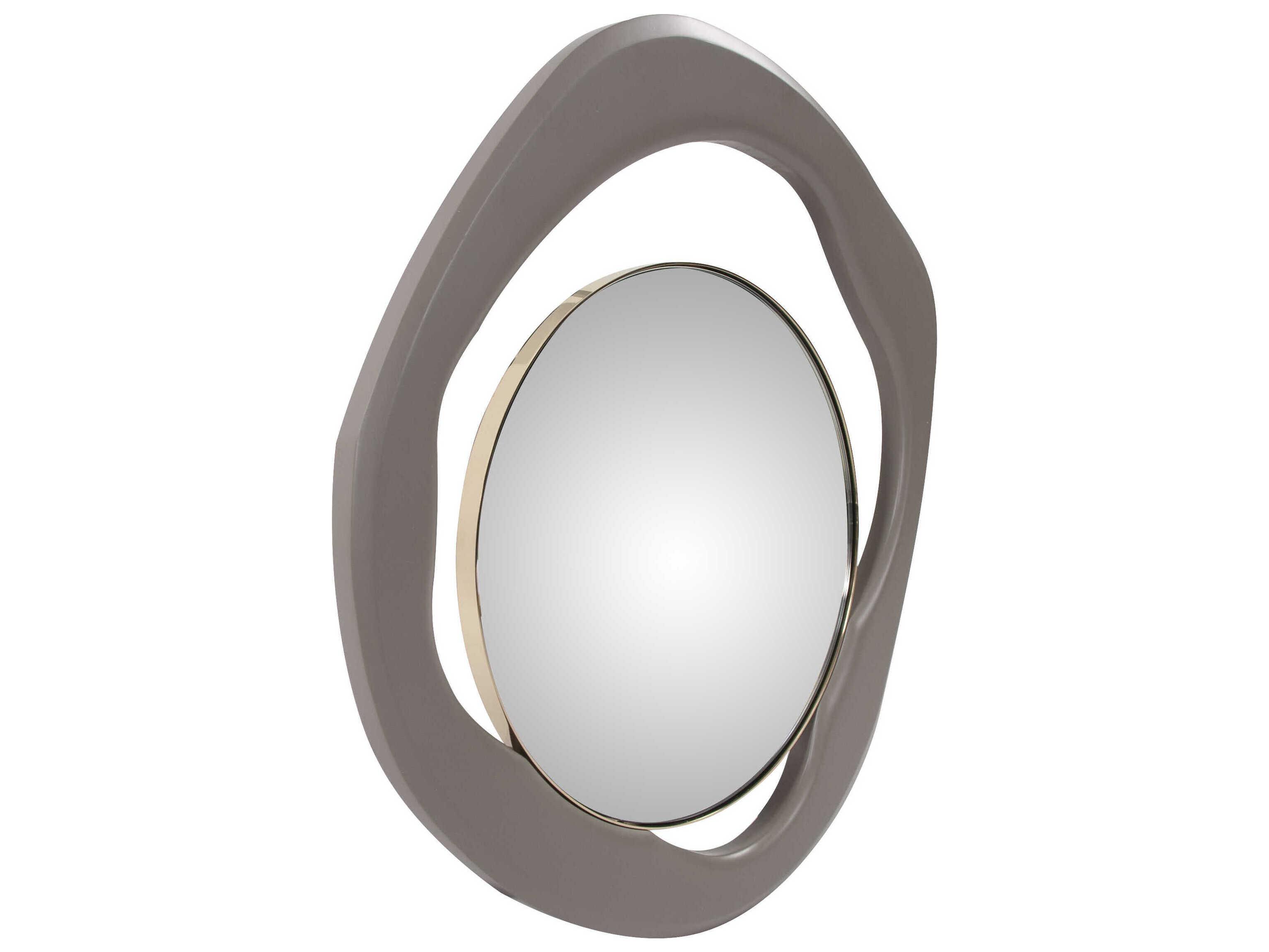 Howard Elliott Abstract Balance Gray Gold Round Wall Mirror