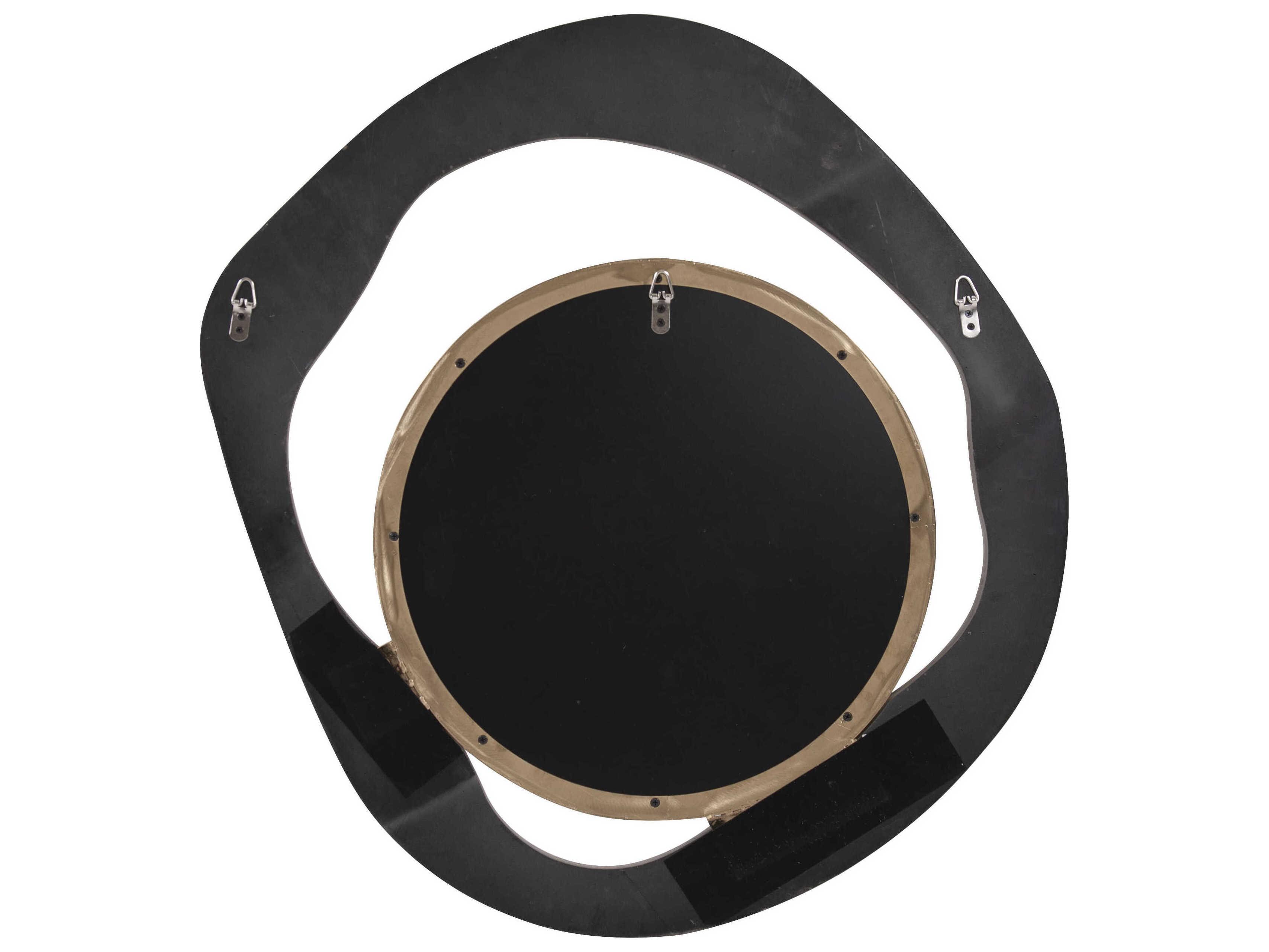 Howard Elliott Abstract Balance Gray Gold Round Wall Mirror