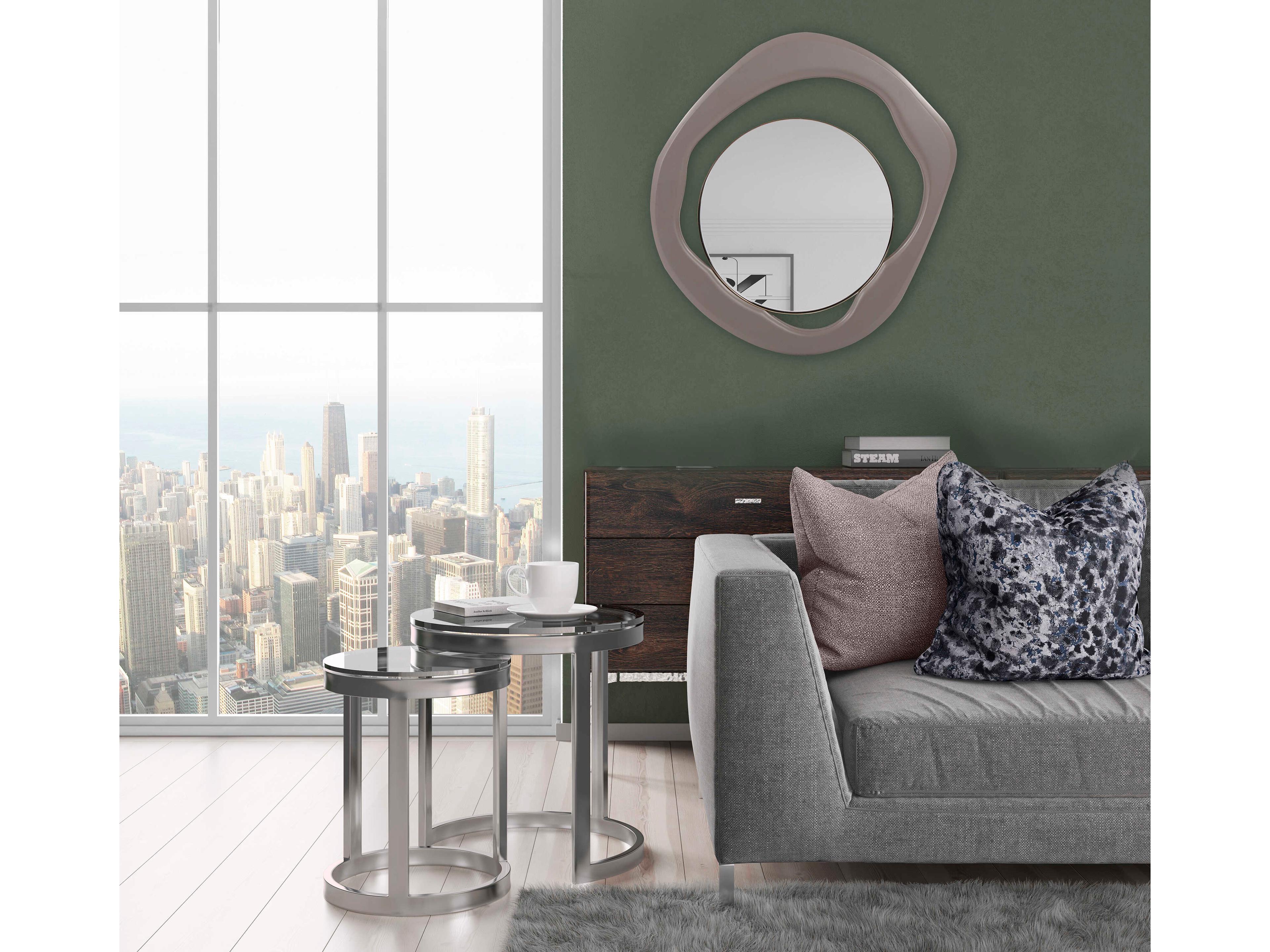 Howard Elliott Abstract Balance Gray Gold Round Wall Mirror