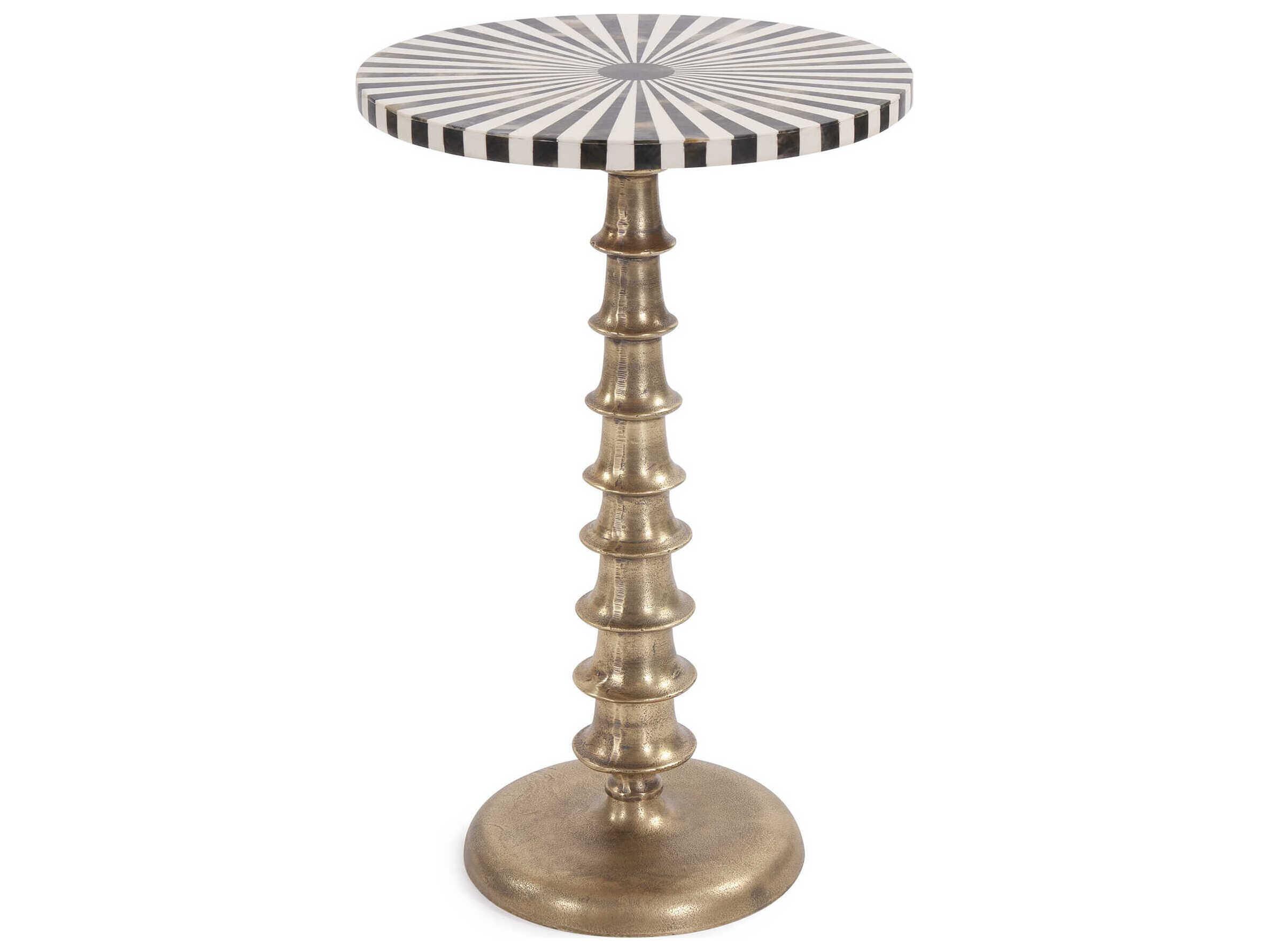 Howard Elliott Round Gold Black White End Table
