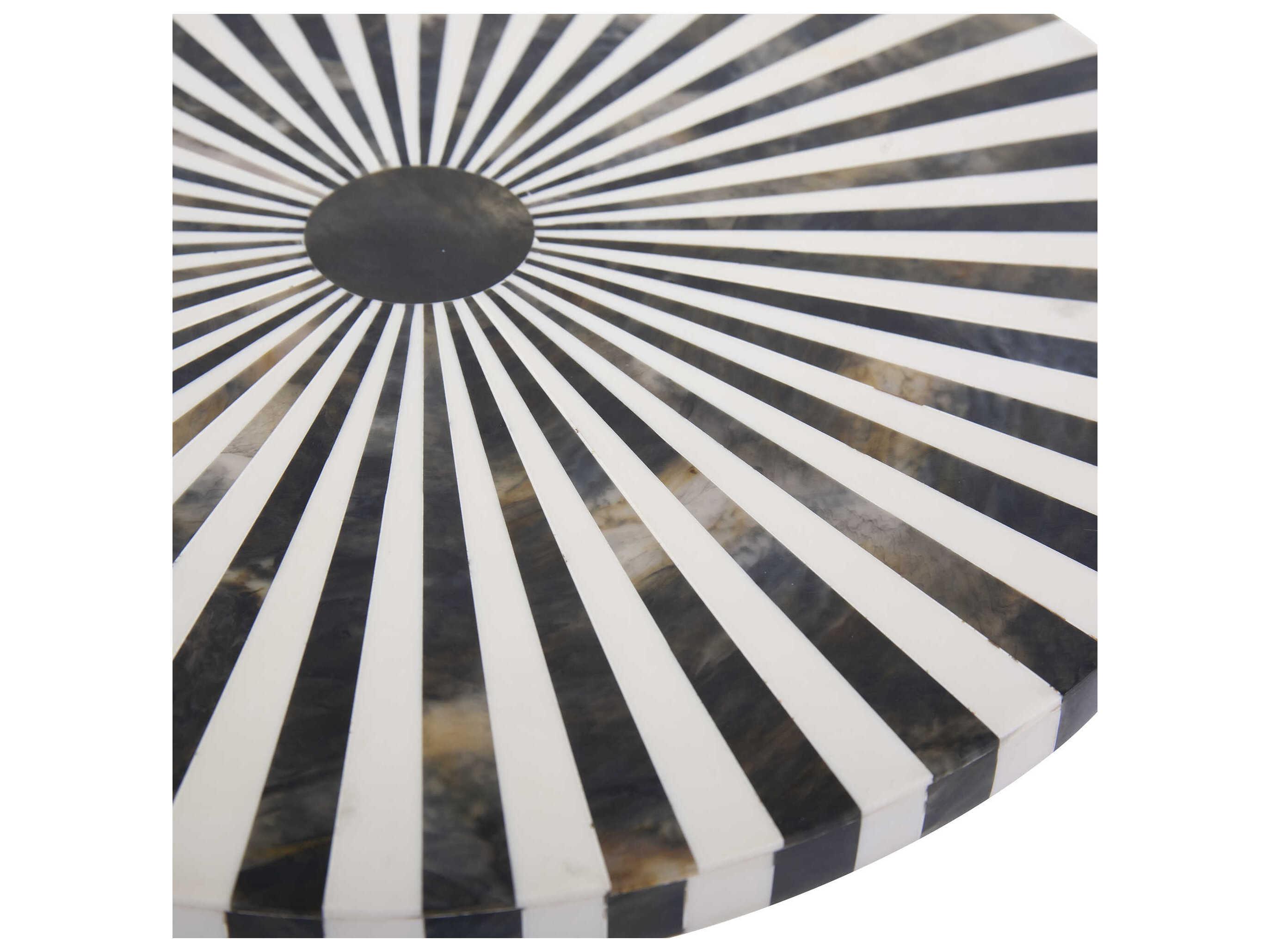 Howard Elliott Round Gold Black White End Table