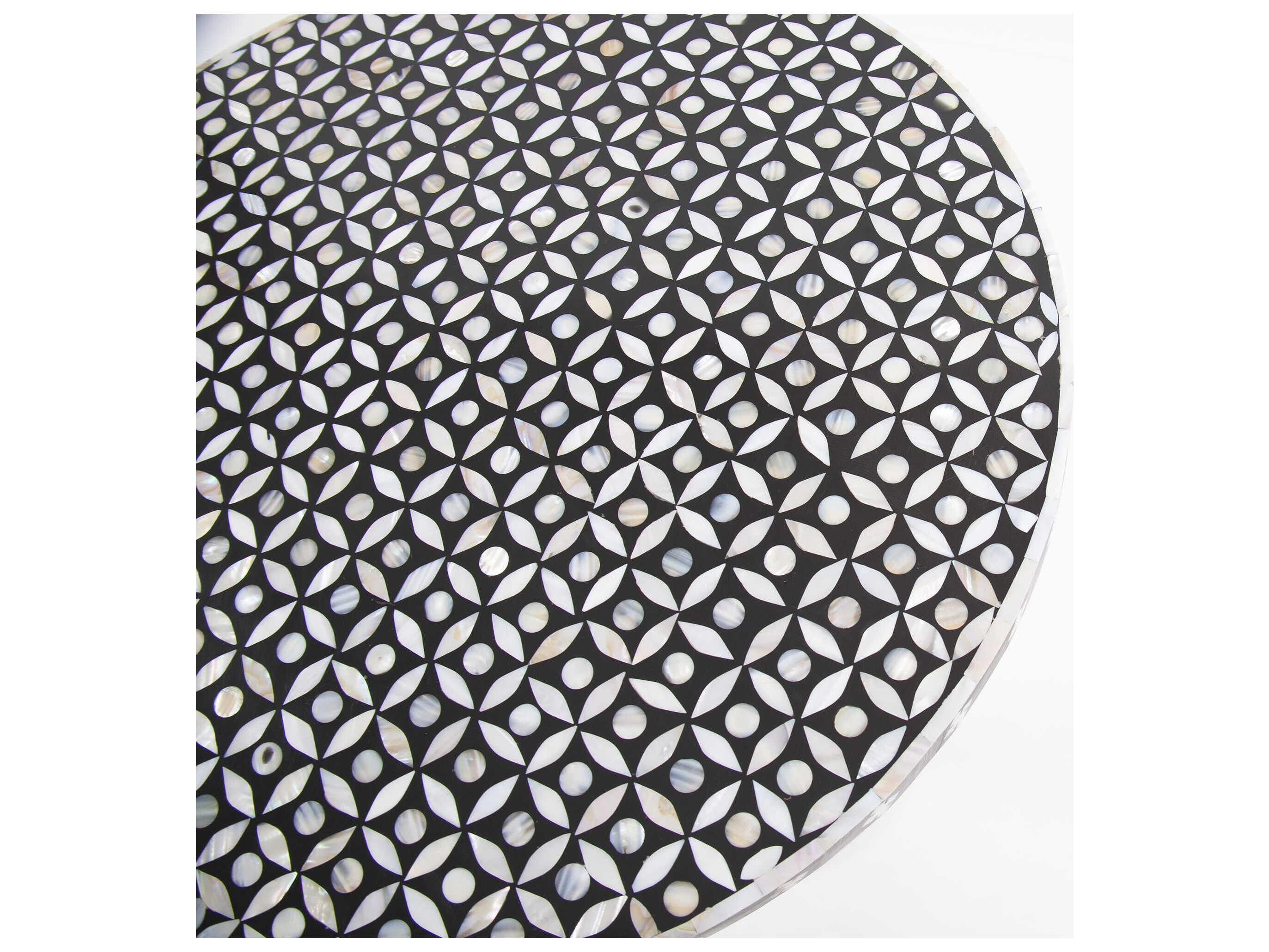 Howard Elliott Round Nickel Black White End Table