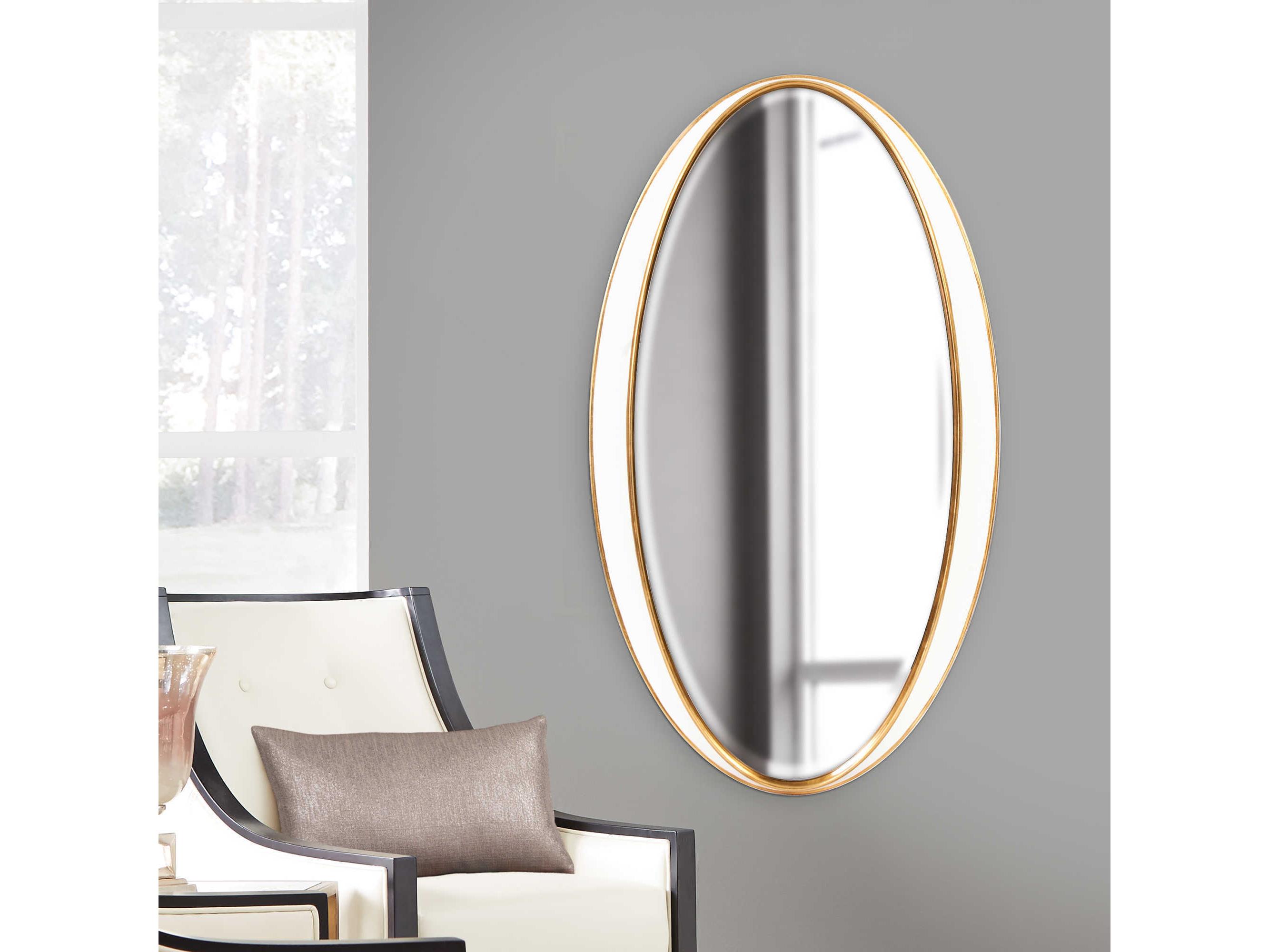 Howard Elliott Rania White / Gold Oval Wall Mirror