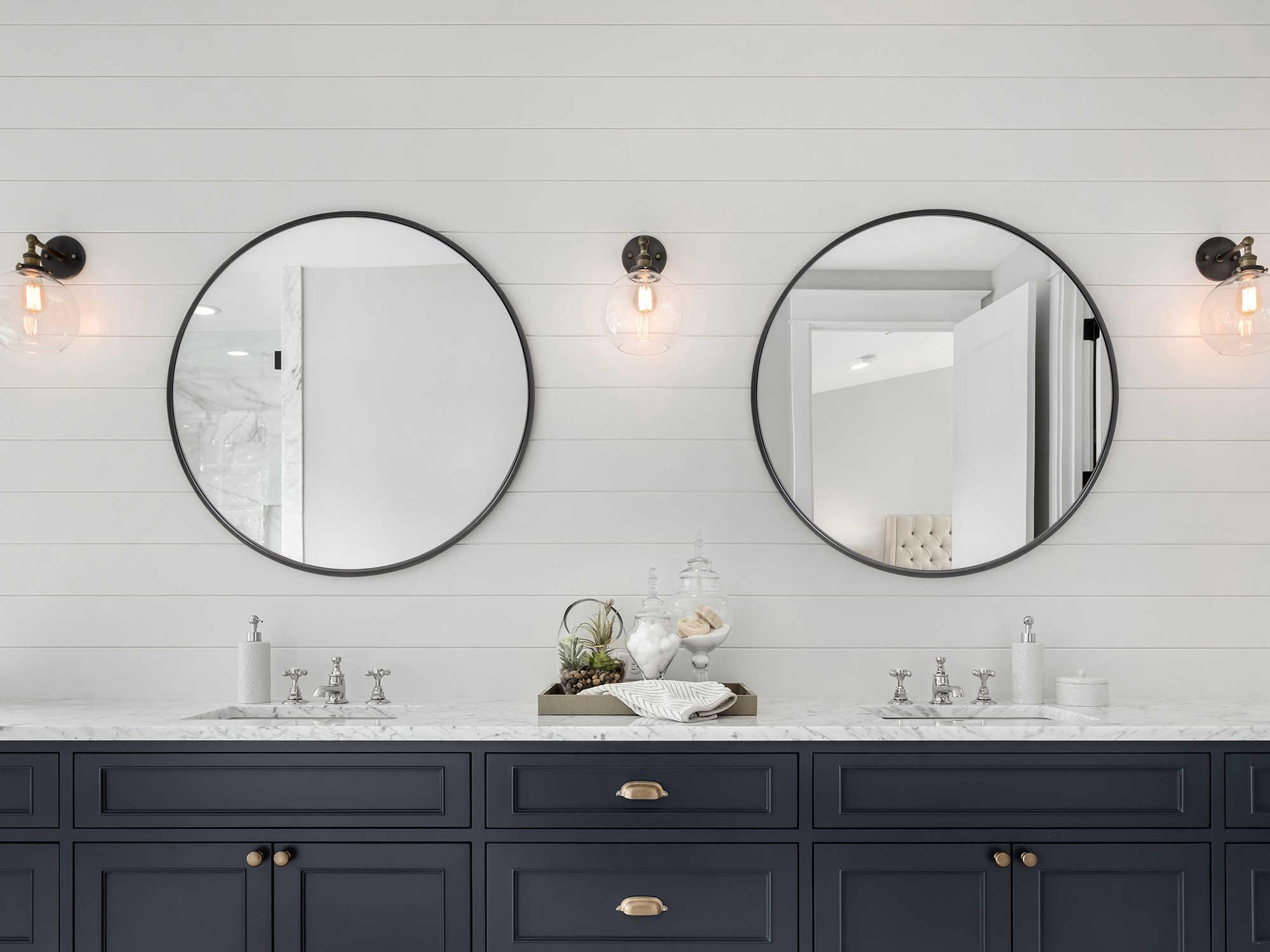 Howard Elliott Copenhagen Brushed Black Round Wall Mirror