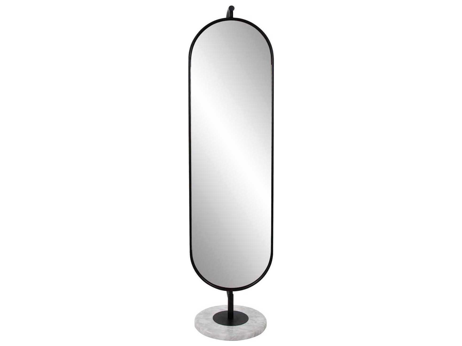 Howard Elliott Sardiff Spinning Matte Black White Oval Floor Mirror