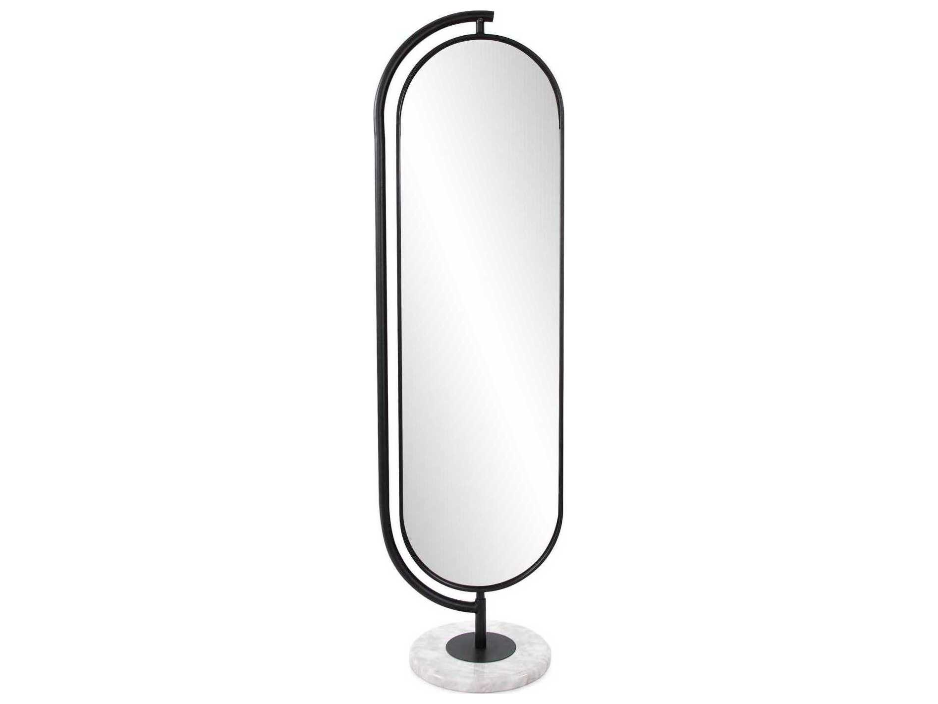 Howard Elliott Sardiff Spinning Matte Black White Oval Floor Mirror