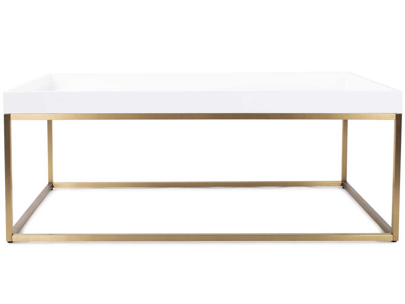 Howard Elliott Lyndhurst Rectangular Wood White Brass Coffee Table