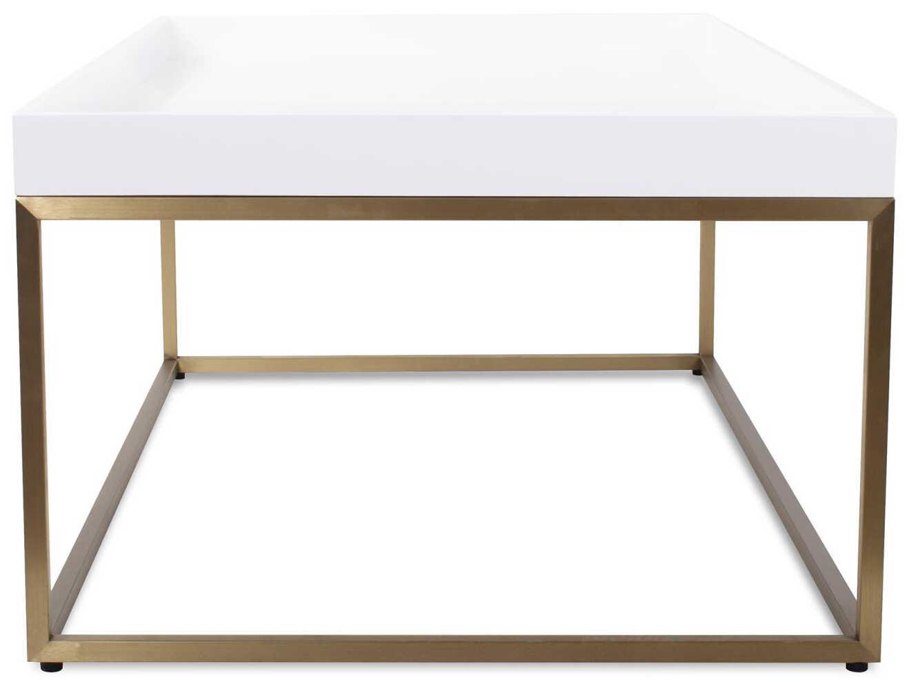 Howard Elliott Lyndhurst Rectangular Wood White Brass Coffee Table