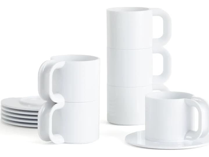 Heller Max 2 Cups and Saucers - White Set of 12