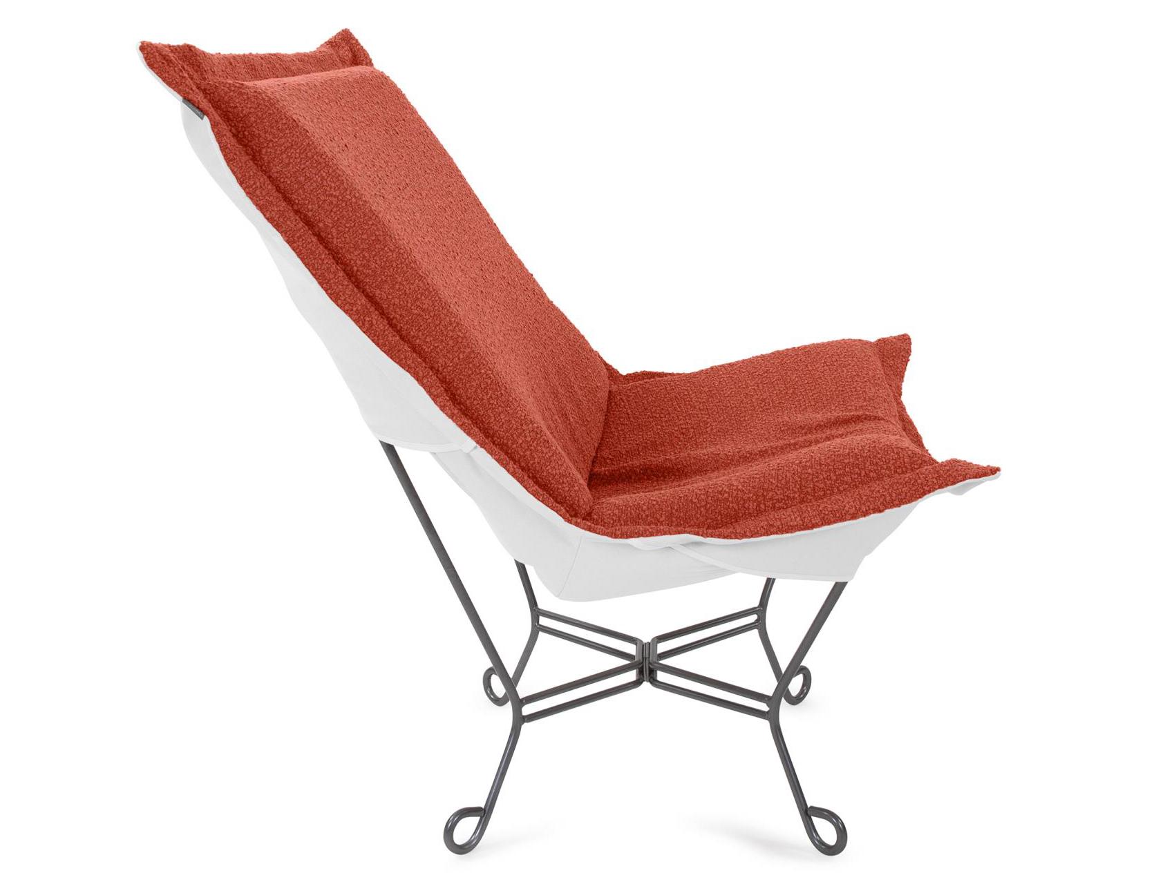 Howard Elliott Outdoor Puff Scroll Alicante Coral Fabric Cushion Lounge Chair