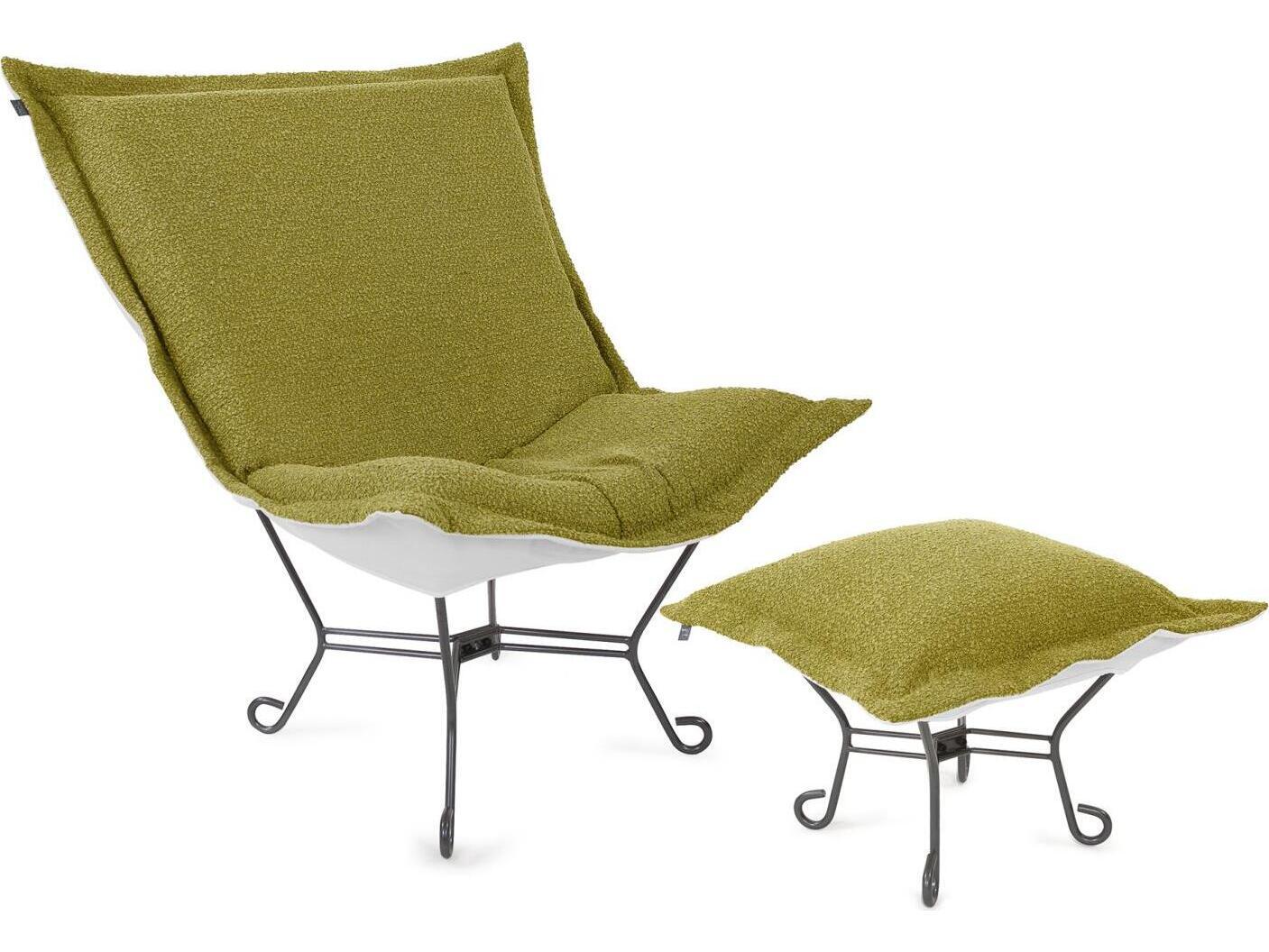 Howard Elliott Outdoor Puff Scroll Alicante Moss Fabric Cushion Lounge Chair